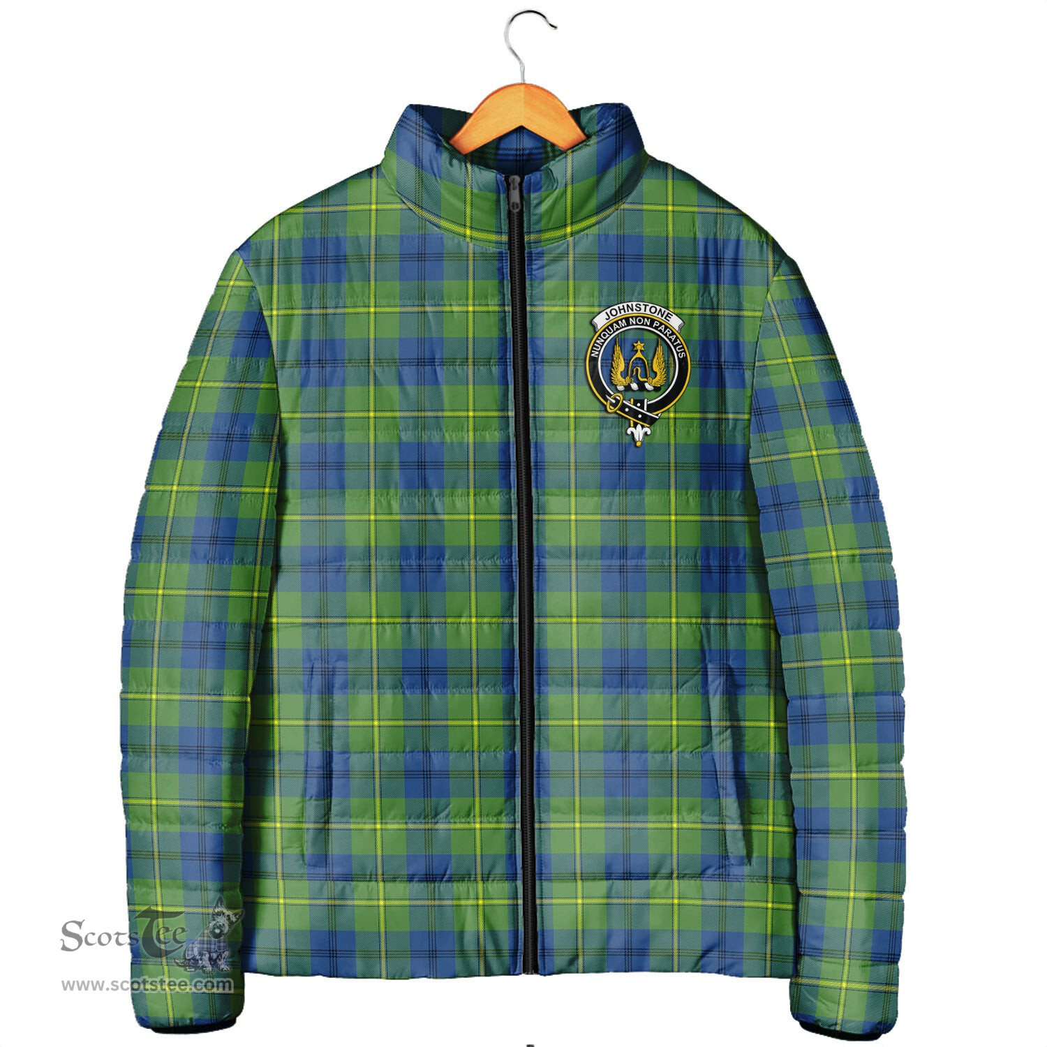 Scottish Johnstone-Johnston Ancient Clan Crest Tartan Padded Jacket with Family Crest - Tartan Plaid Jacket ScotsTee Shop - Tartan Plaid - scotstee.com