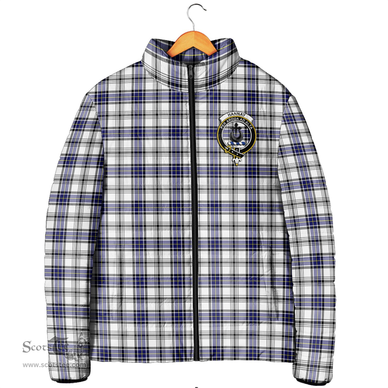 Scottish Hannay Modern Clan Crest Tartan Padded Jacket with Family Crest - Tartan Plaid Jacket ScotsTee Shop - Tartan Plaid - scotstee.com