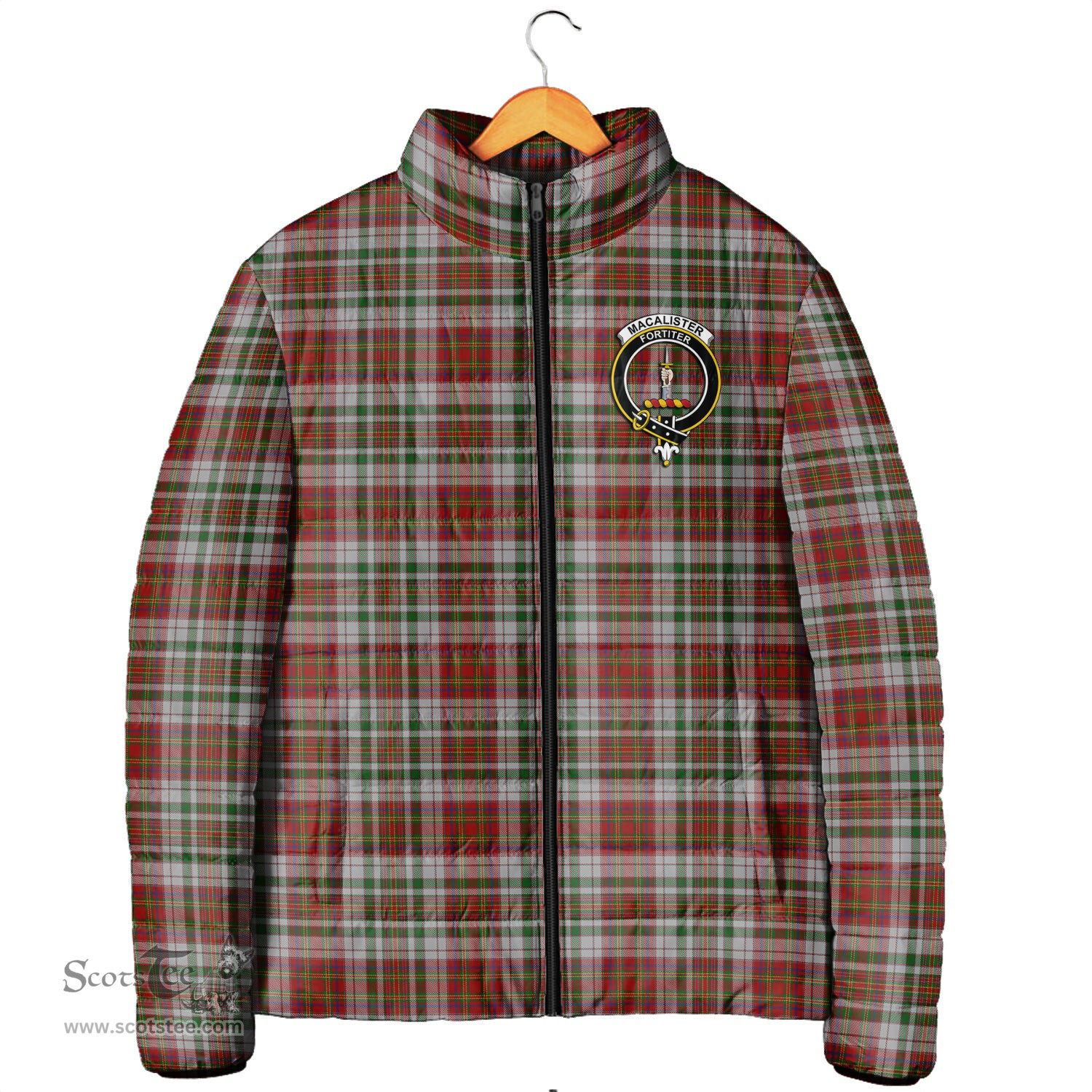 Scottish MacAlister Dress Clan Crest Tartan Padded Jacket with Family Crest - Tartan Plaid Jacket ScotsTee Shop - Tartan Plaid - scotstee.com