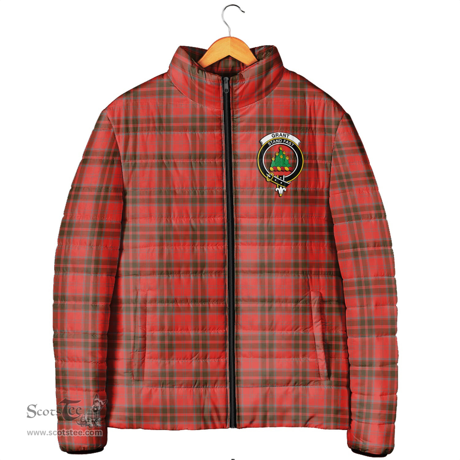 Scottish Grant Weathered Clan Crest Tartan Padded Jacket with Family Crest - Tartan Plaid Jacket ScotsTee Shop - Tartan Plaid - scotstee.com