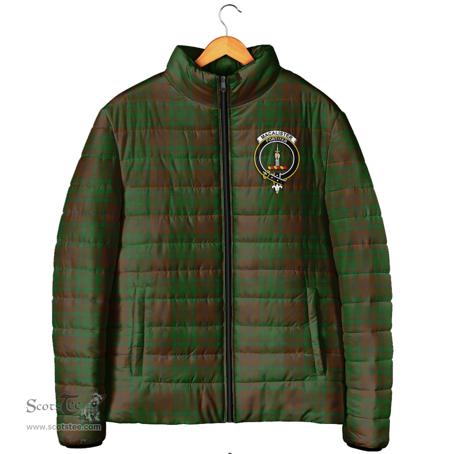 Scottish MacAlister of Glenbarr Hunting Clan Crest Tartan Padded Jacket with Family Crest - Tartan Plaid Jacket ScotsTee Shop - Tartan Plaid - scotstee.com