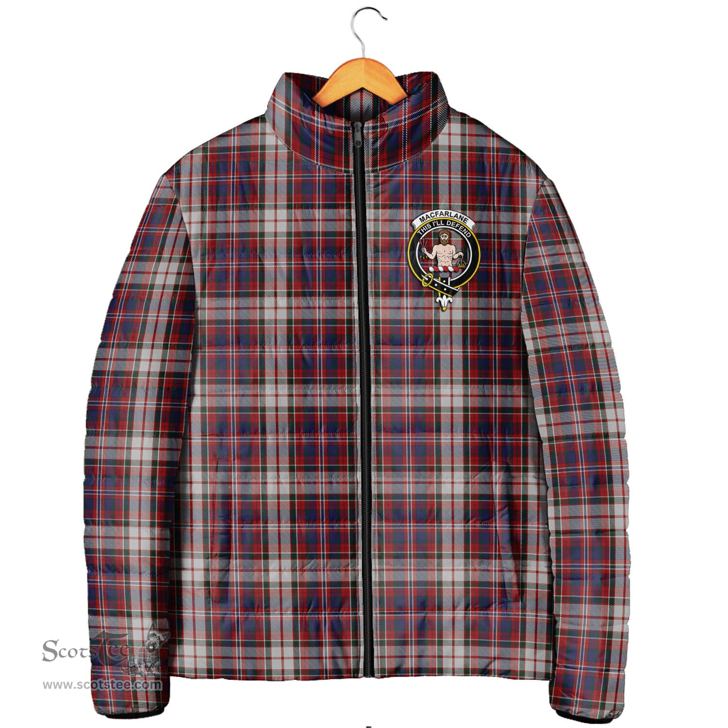 Scottish MacFarlane Dress Clan Crest Tartan Padded Jacket with Family Crest - Tartan Plaid Jacket ScotsTee Shop - Tartan Plaid - scotstee.com