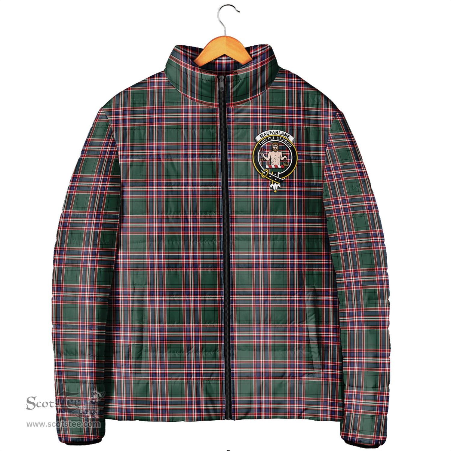 Scottish MacFarlane Hunting Modern Clan Crest Tartan Padded Jacket with Family Crest - Tartan Plaid Jacket ScotsTee Shop - Tartan Plaid - scotstee.com