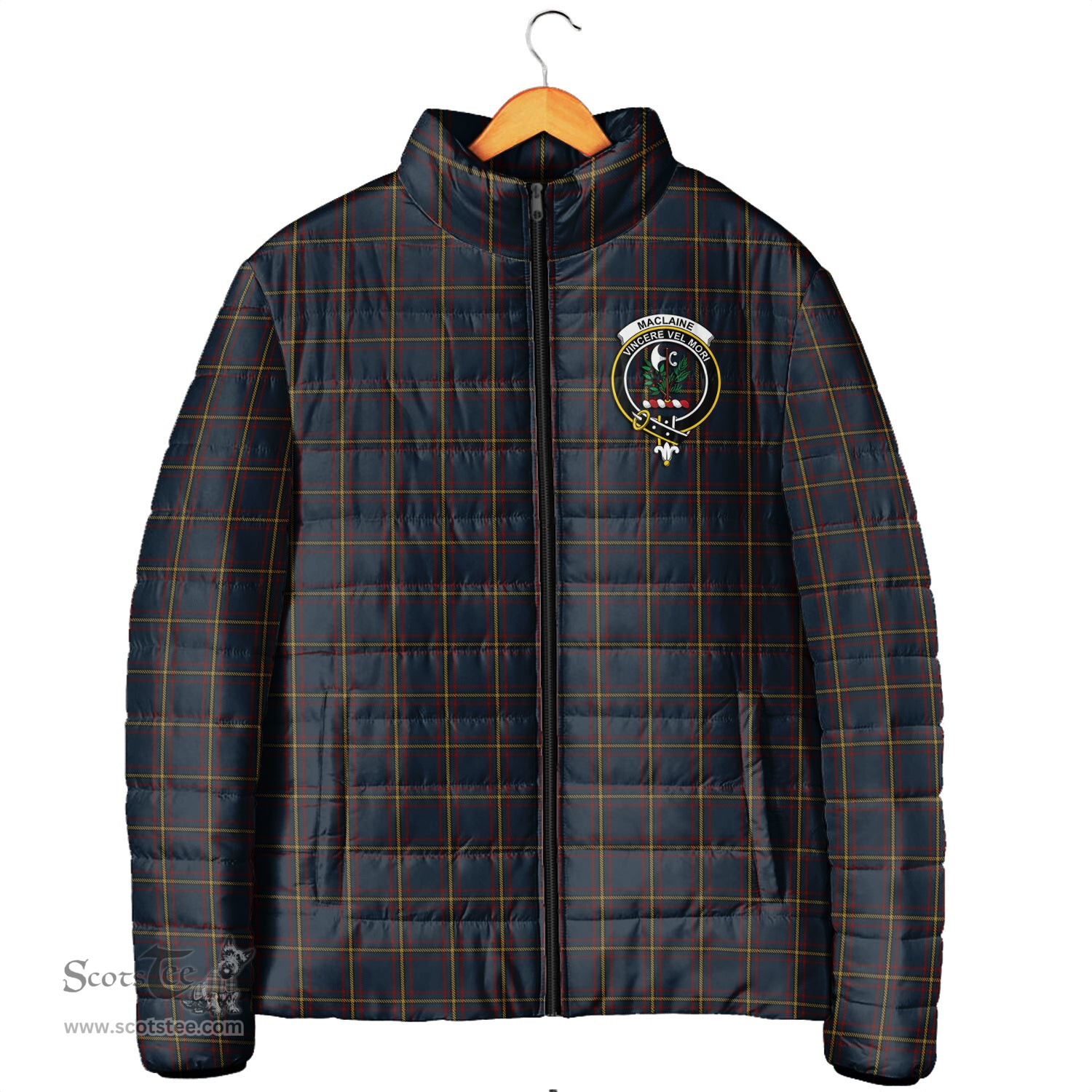 Scottish MacLaine of Lochbuie Hunting Clan Crest Tartan Padded Jacket with Family Crest - Tartan Plaid Jacket ScotsTee Shop - Tartan Plaid - scotstee.com