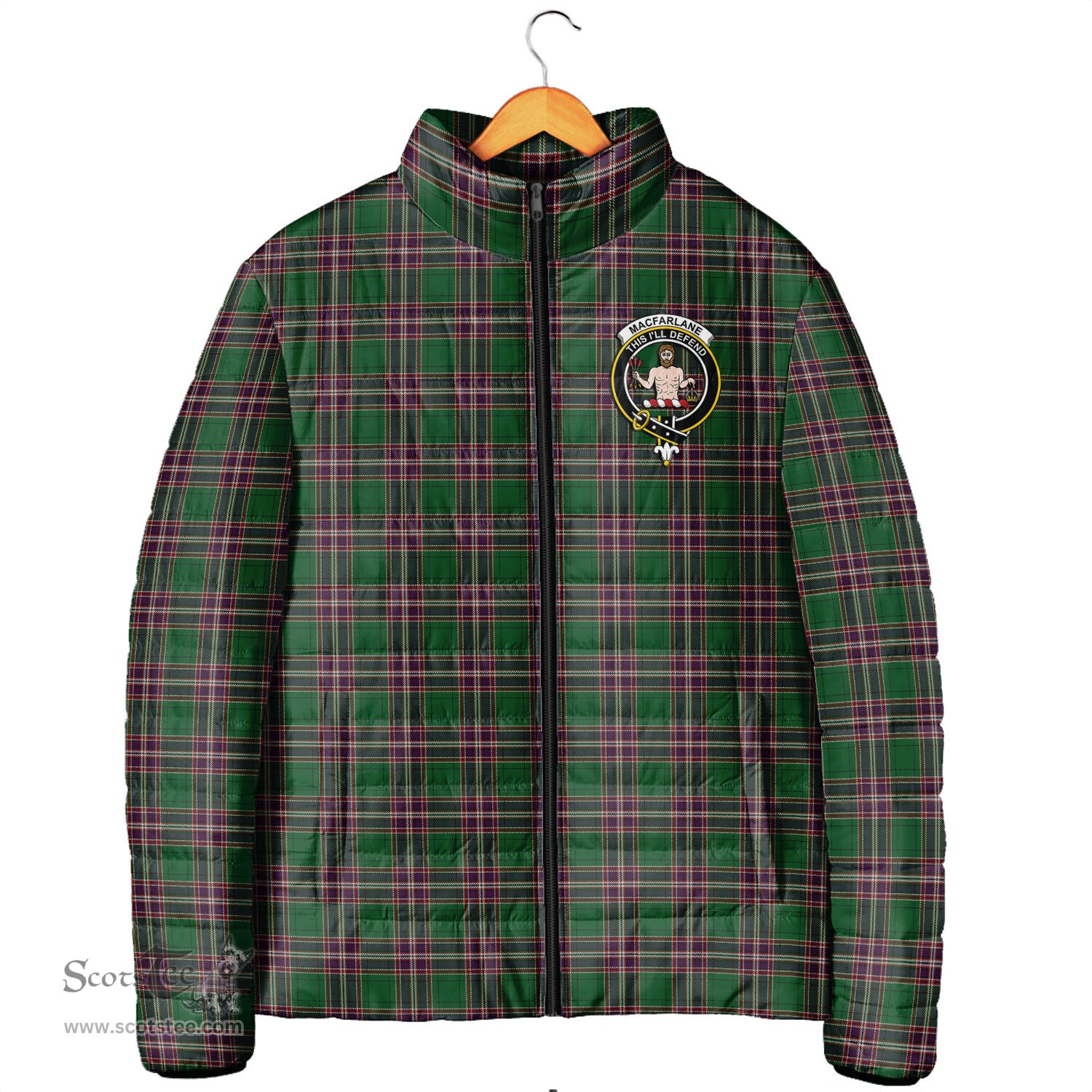 Scottish MacFarlane Hunting Clan Crest Tartan Padded Jacket with Family Crest - Tartan Plaid Jacket ScotsTee Shop - Tartan Plaid - scotstee.com