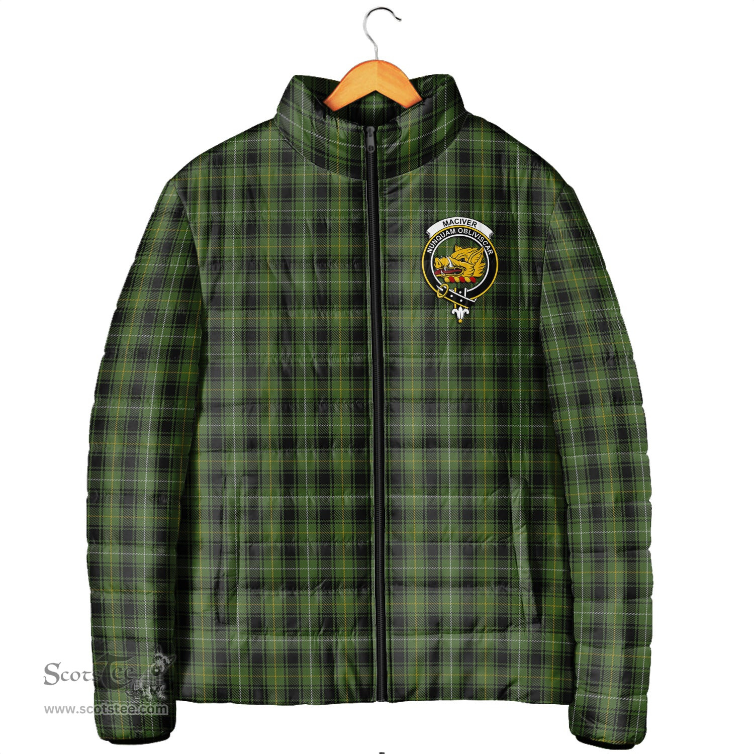 Scottish MacIver Hunting Clan Crest Tartan Padded Jacket with Family Crest - Tartan Plaid Jacket ScotsTee Shop - Tartan Plaid - scotstee.com