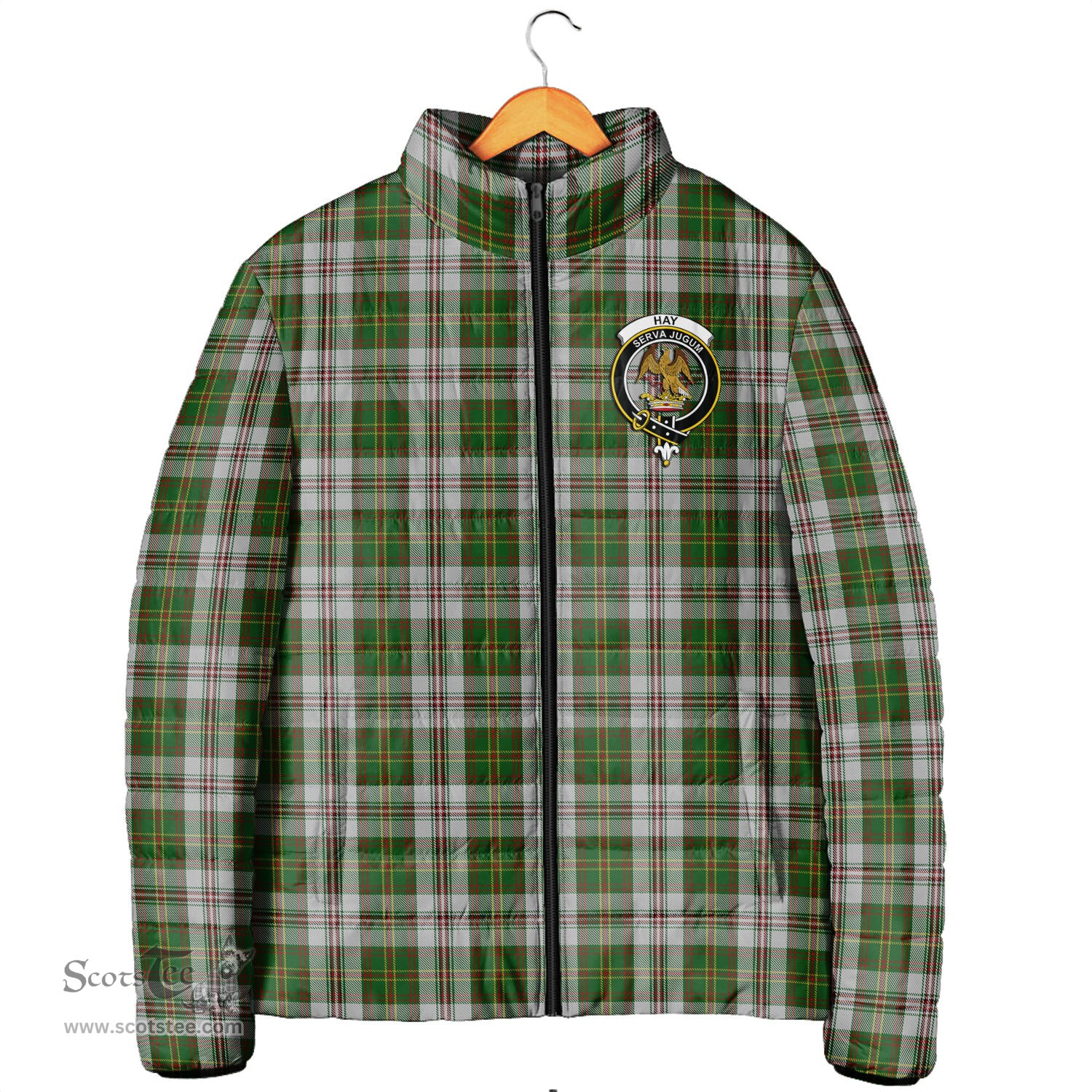 Scottish Hay White Dress Clan Crest Tartan Padded Jacket with Family Crest - Tartan Plaid Jacket ScotsTee Shop - Tartan Plaid - scotstee.com