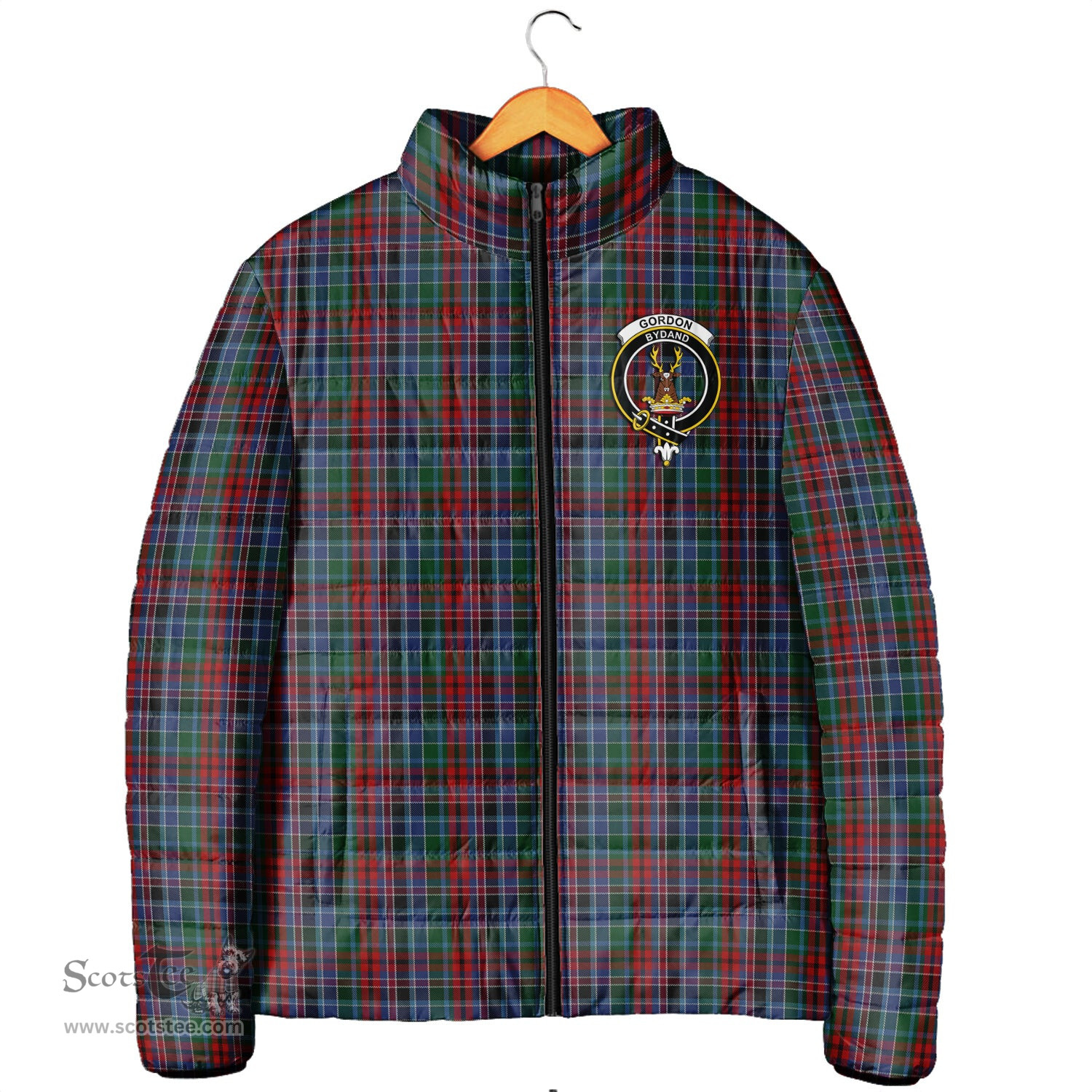 Scottish Gordon Red Clan Crest Tartan Padded Jacket with Family Crest - Tartan Plaid Jacket ScotsTee Shop - Tartan Plaid - scotstee.com