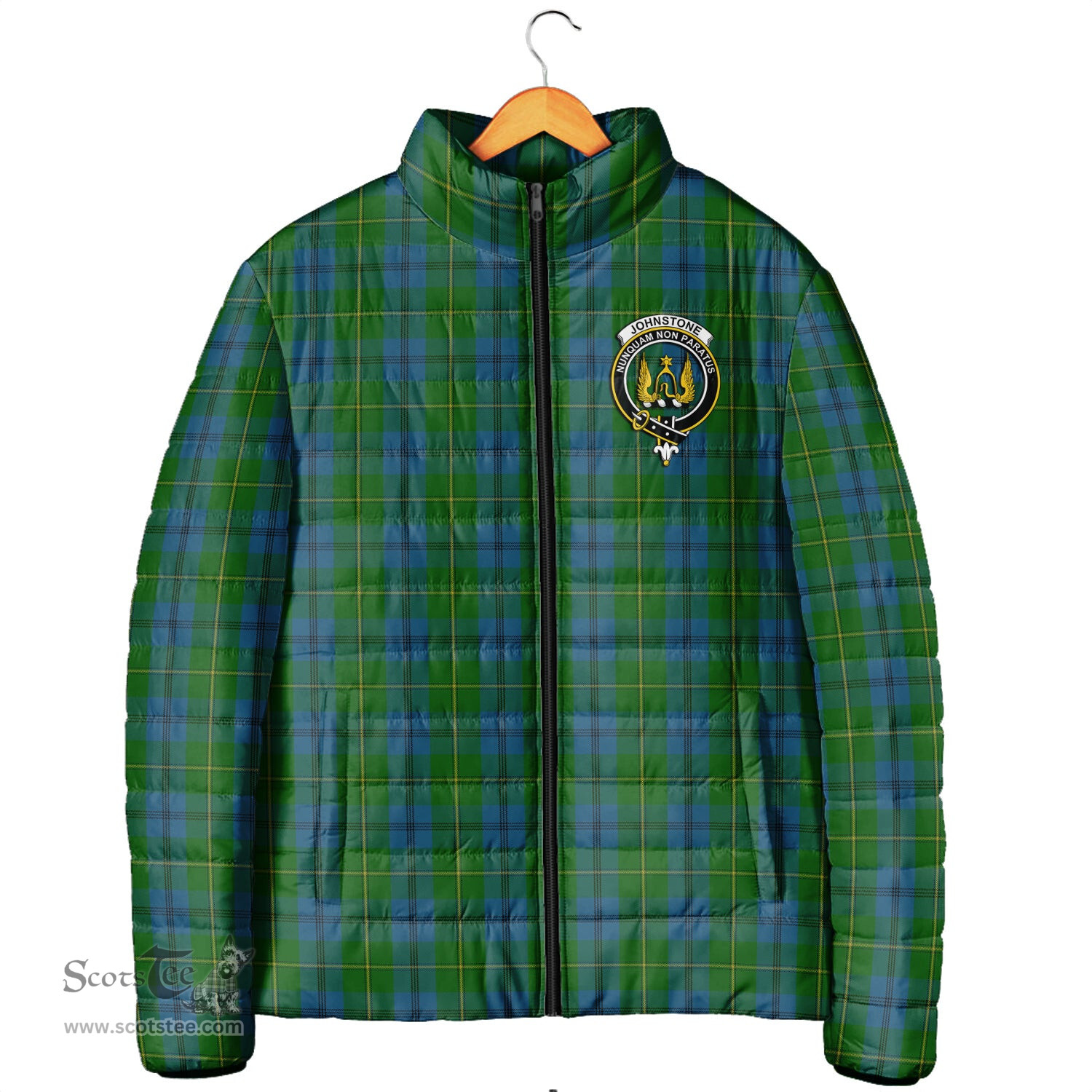 Scottish Johnstone-Johnston Clan Crest Tartan Padded Jacket with Family Crest - Tartan Plaid Jacket ScotsTee Shop - Tartan Plaid - scotstee.com