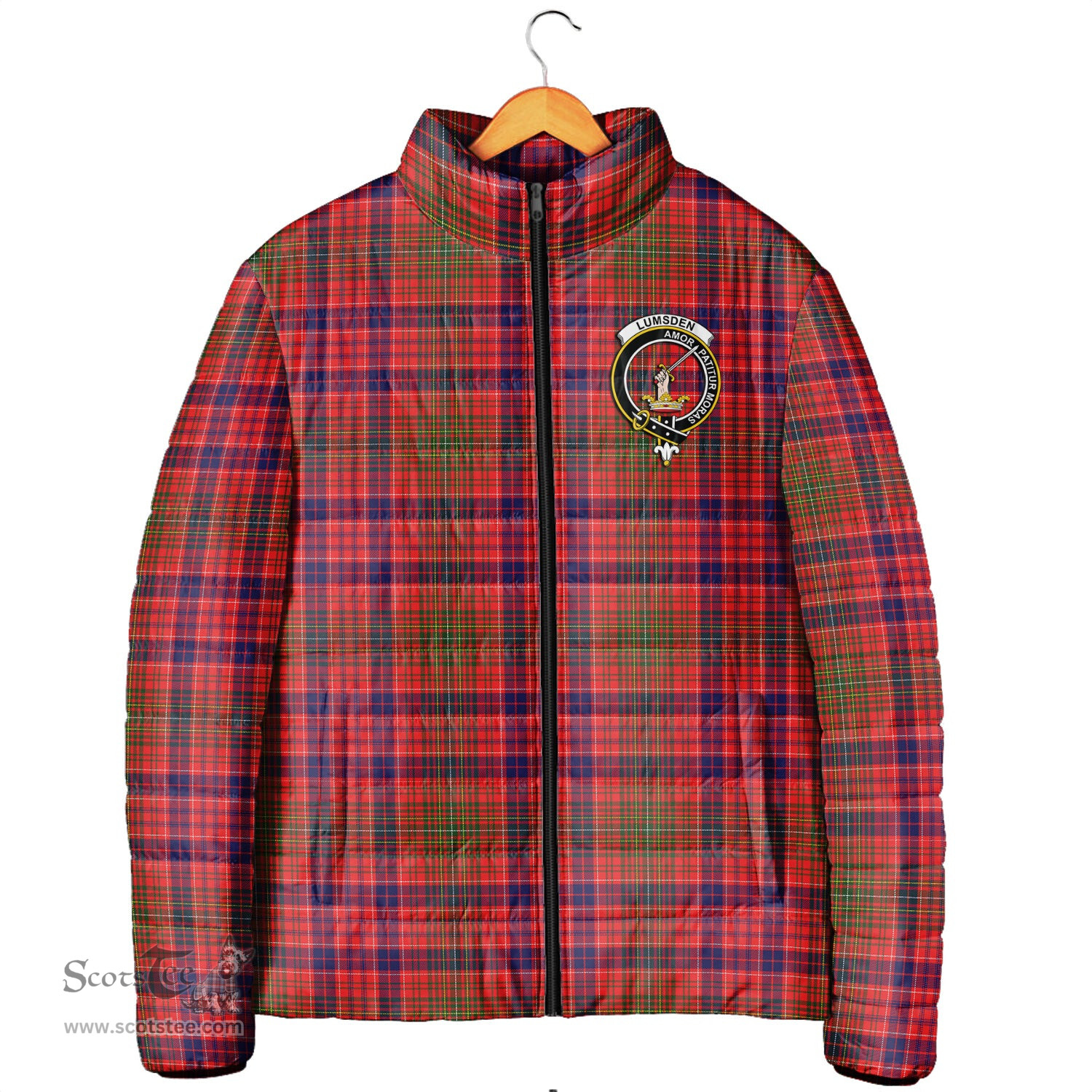 Scottish Lumsden Modern Clan Crest Tartan Padded Jacket with Family Crest - Tartan Plaid Jacket ScotsTee Shop - Tartan Plaid - scotstee.com