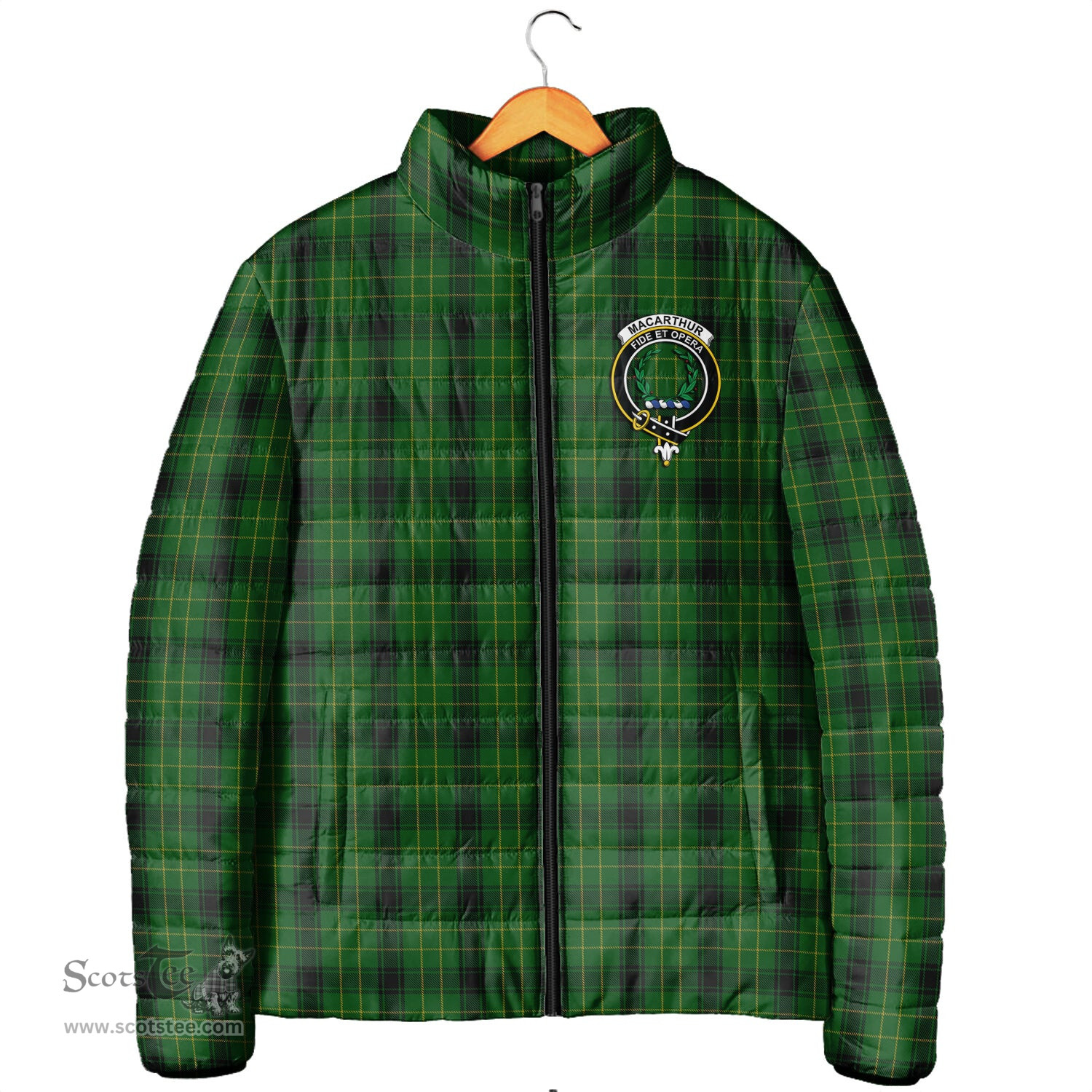 Scottish MacArthur Highland Clan Crest Tartan Padded Jacket with Family Crest - Tartan Plaid Jacket ScotsTee Shop - Tartan Plaid - scotstee.com