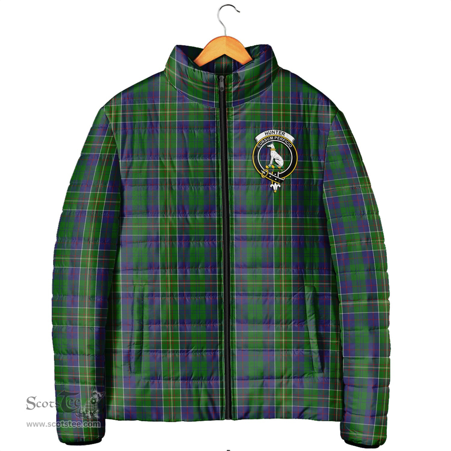 Scottish Hunter of Hunterston Clan Crest Tartan Padded Jacket with Family Crest - Tartan Plaid Jacket ScotsTee Shop - Tartan Plaid - scotstee.com
