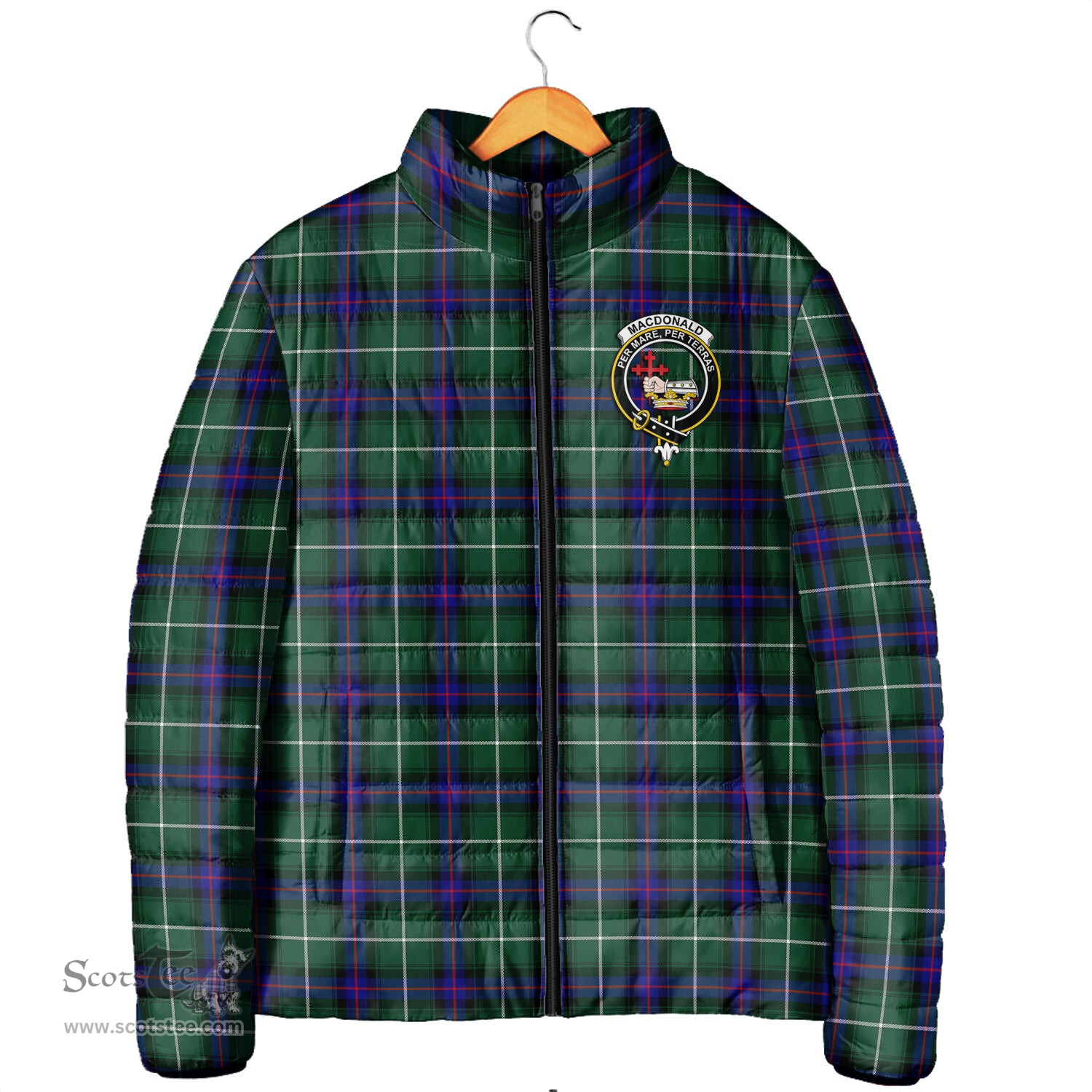 Scottish MacDonald of the Isles Hunting Modern Clan Crest Tartan Padded Jacket with Family Crest - Tartan Plaid Jacket ScotsTee Shop - Tartan Plaid - scotstee.com