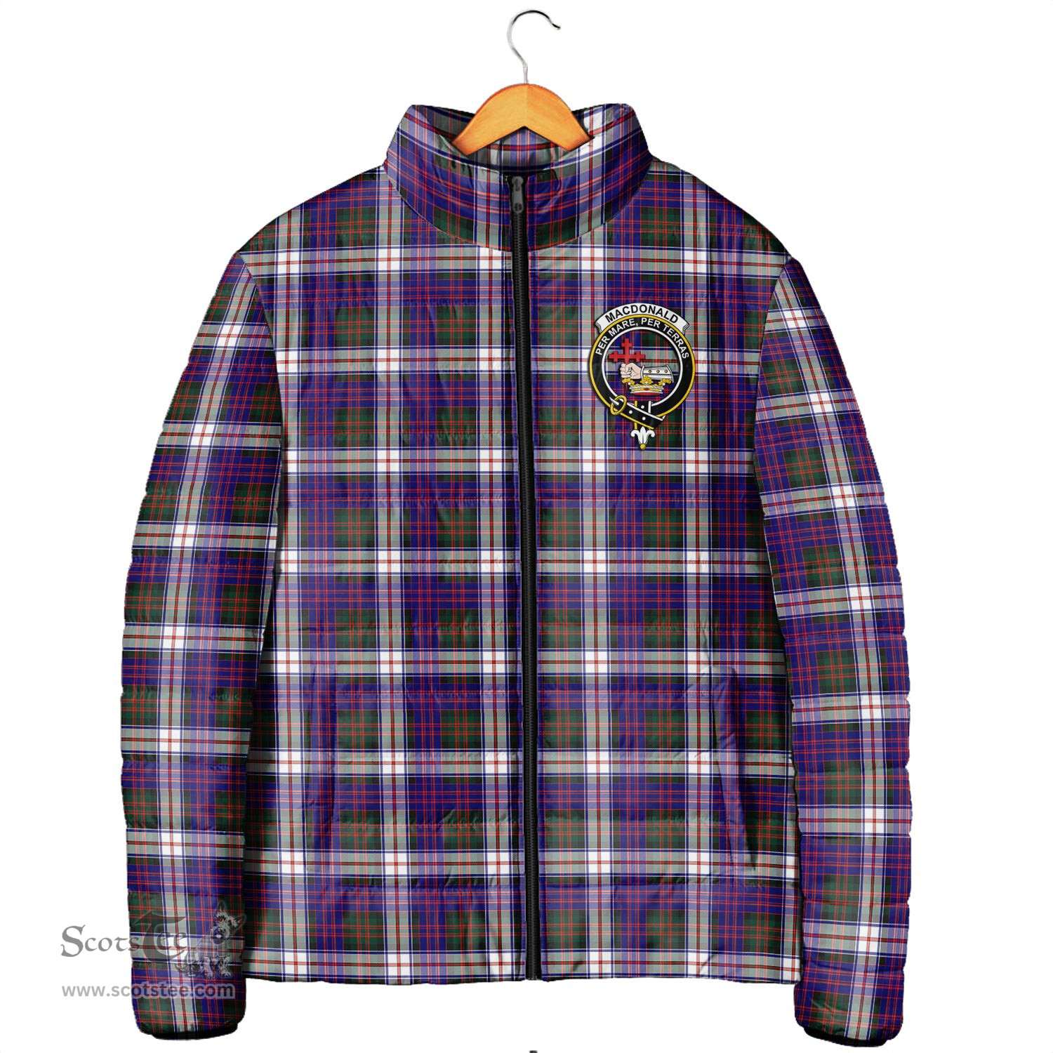 Scottish MacDonald Dress Modern Clan Crest Tartan Padded Jacket with Family Crest - Tartan Plaid Jacket ScotsTee Shop - Tartan Plaid - scotstee.com