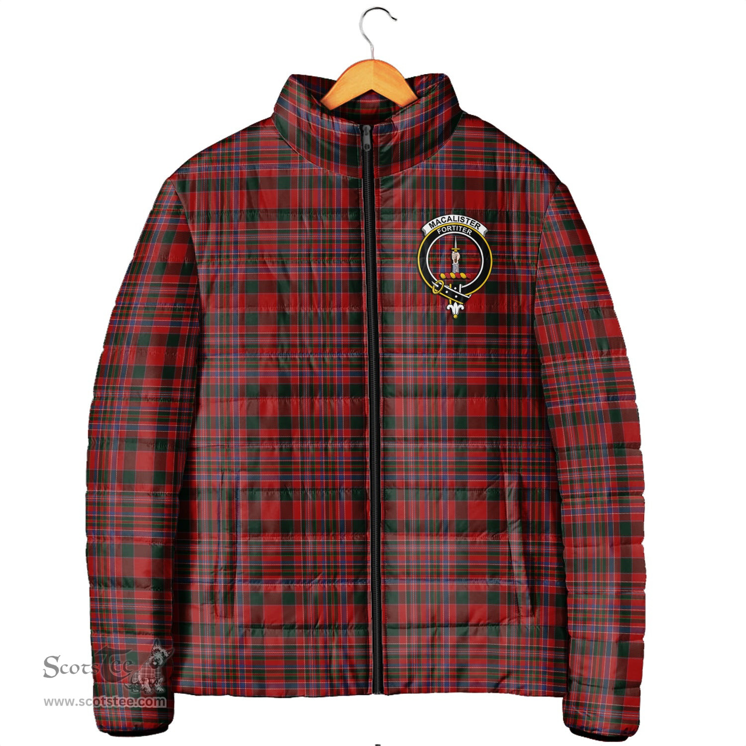 Scottish MacAlister Clan Crest Tartan Padded Jacket with Family Crest - Tartan Plaid Jacket ScotsTee Shop - Tartan Plaid - scotstee.com
