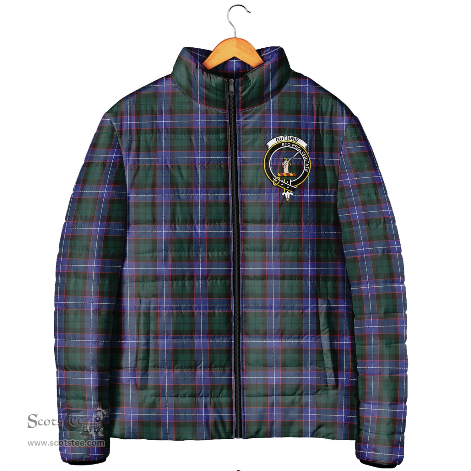 Scottish Guthrie Modern Clan Crest Tartan Padded Jacket with Family Crest - Tartan Plaid Jacket ScotsTee Shop - Tartan Plaid - scotstee.com
