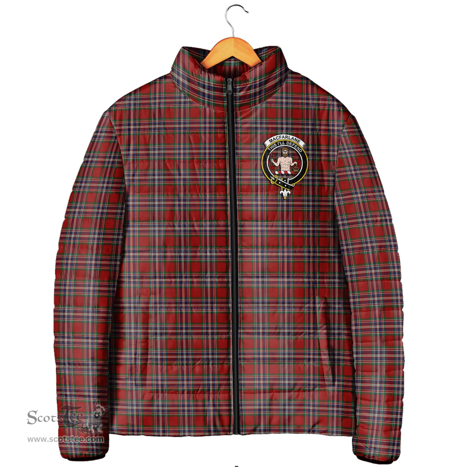 Scottish MacFarlane Red Clan Crest Tartan Padded Jacket with Family Crest - Tartan Plaid Jacket ScotsTee Shop - Tartan Plaid - scotstee.com