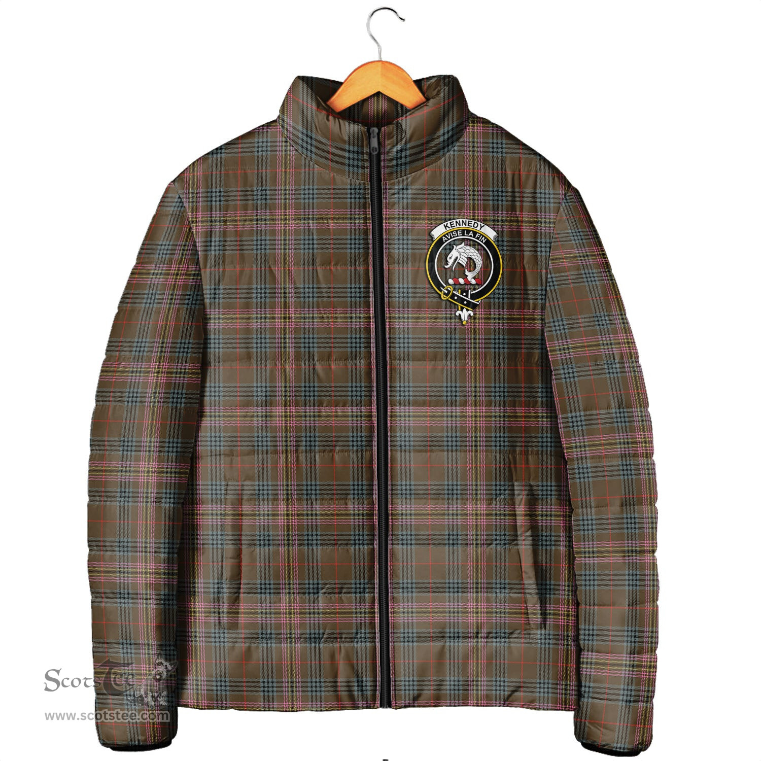 Scottish Kennedy Weathered Clan Crest Tartan Padded Jacket with Family Crest - Tartan Plaid Jacket ScotsTee Shop - Tartan Plaid - scotstee.com