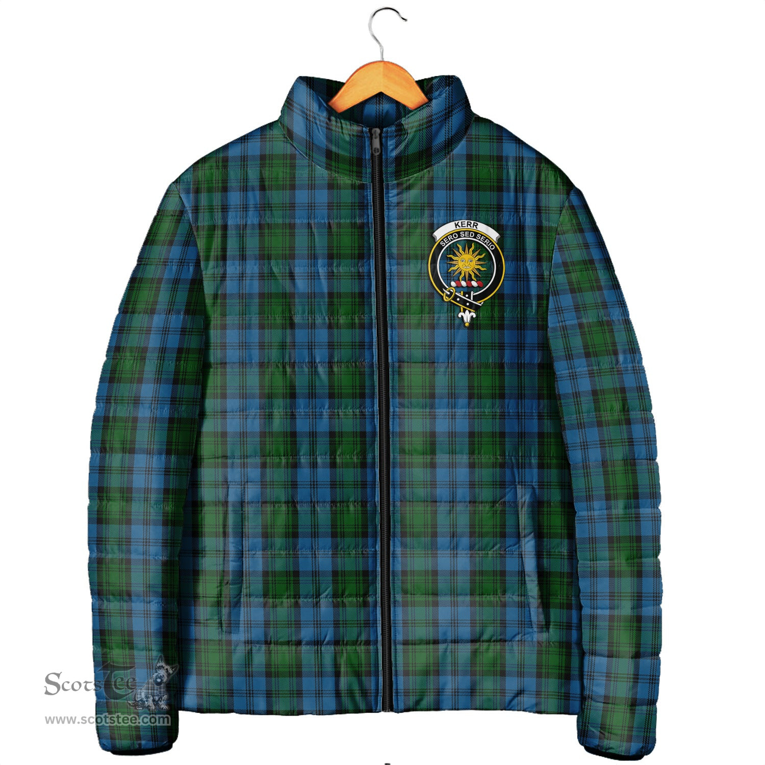Scottish Kerr Hunting Clan Crest Tartan Padded Jacket with Family Crest - Tartan Plaid Jacket ScotsTee Shop - Tartan Plaid - scotstee.com