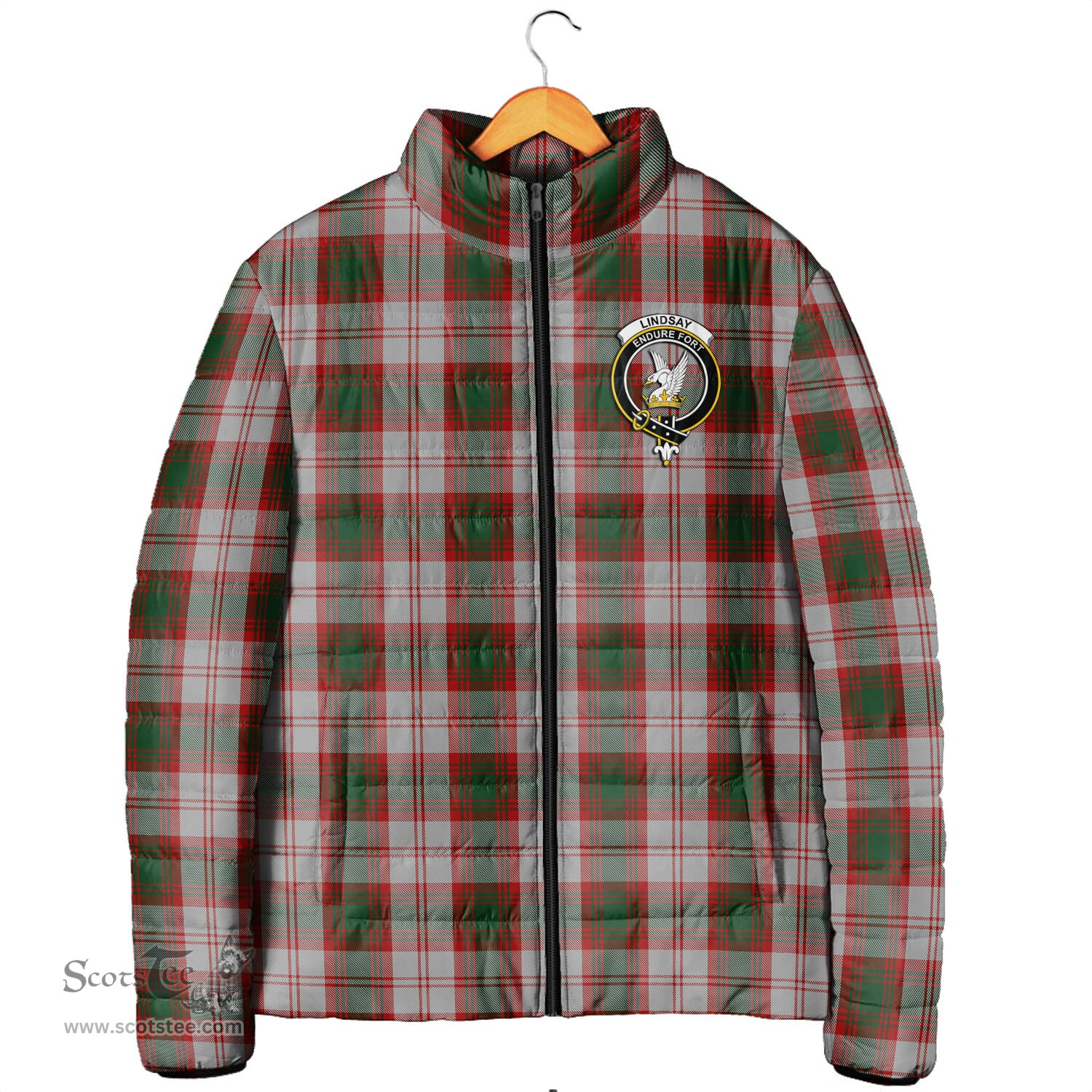Scottish Lindsay Dress Red Clan Crest Tartan Padded Jacket with Family Crest - Tartan Plaid Jacket ScotsTee Shop - Tartan Plaid - scotstee.com