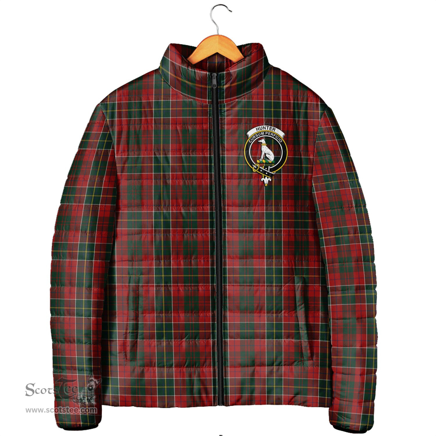 Scottish Hunter USA Clan Crest Tartan Padded Jacket with Family Crest - Tartan Plaid Jacket ScotsTee Shop - Tartan Plaid - scotstee.com