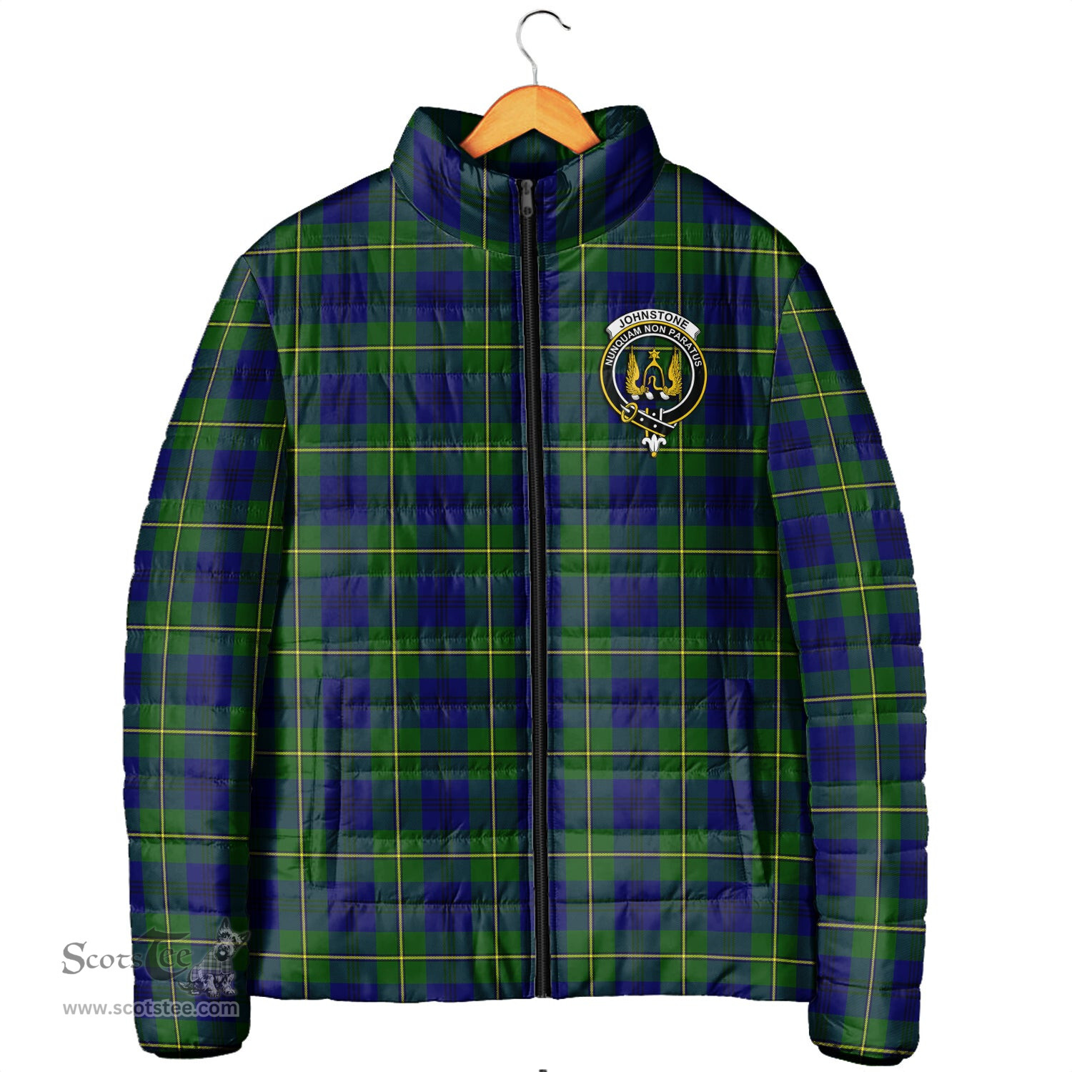 Scottish Johnstone-Johnston Modern Clan Crest Tartan Padded Jacket with Family Crest - Tartan Plaid Jacket ScotsTee Shop - Tartan Plaid - scotstee.com