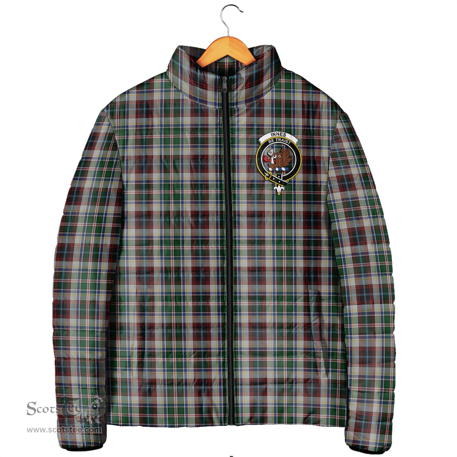 Scottish Innes Dress Clan Crest Tartan Padded Jacket with Family Crest - Tartan Plaid Jacket ScotsTee Shop - Tartan Plaid - scotstee.com