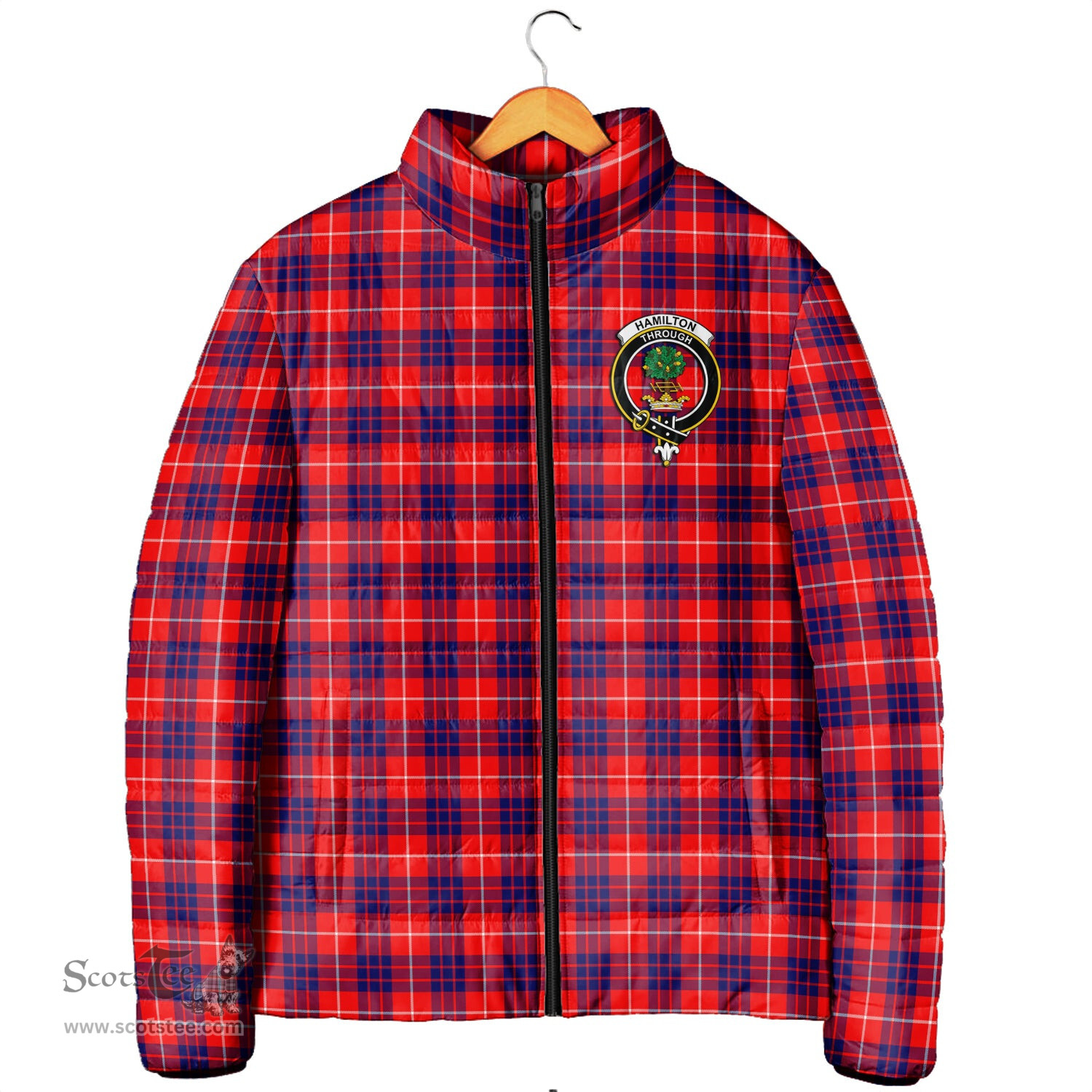 Scottish Hamilton Modern Clan Crest Tartan Padded Jacket with Family Crest - Tartan Plaid Jacket ScotsTee Shop - Tartan Plaid - scotstee.com
