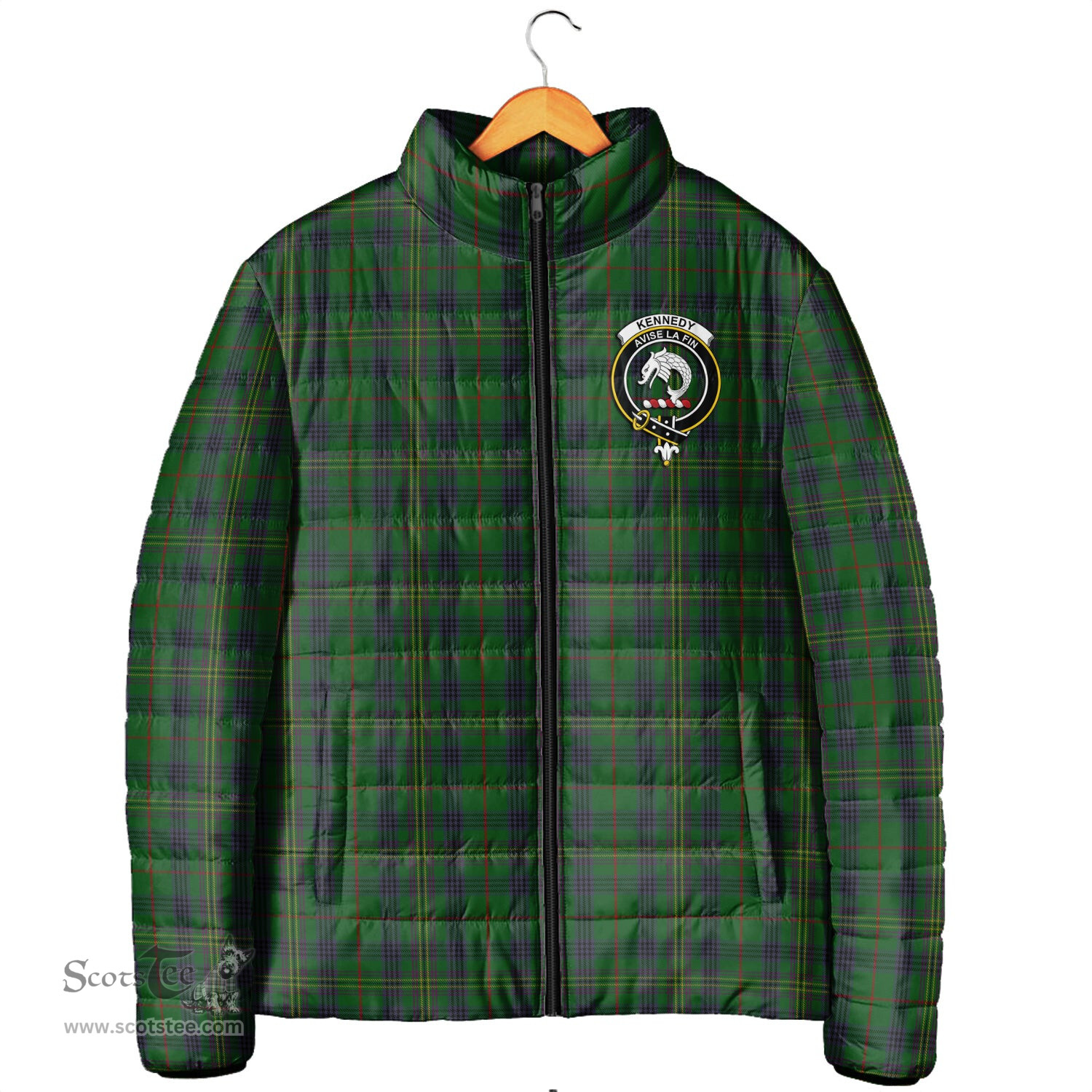 Scottish Kennedy Clan Crest Tartan Padded Jacket with Family Crest - Tartan Plaid Jacket ScotsTee Shop - Tartan Plaid - scotstee.com