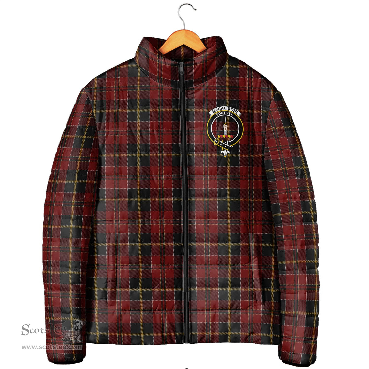 Scottish MacAlister of Skye Clan Crest Tartan Padded Jacket with Family Crest - Tartan Plaid Jacket ScotsTee Shop - Tartan Plaid - scotstee.com