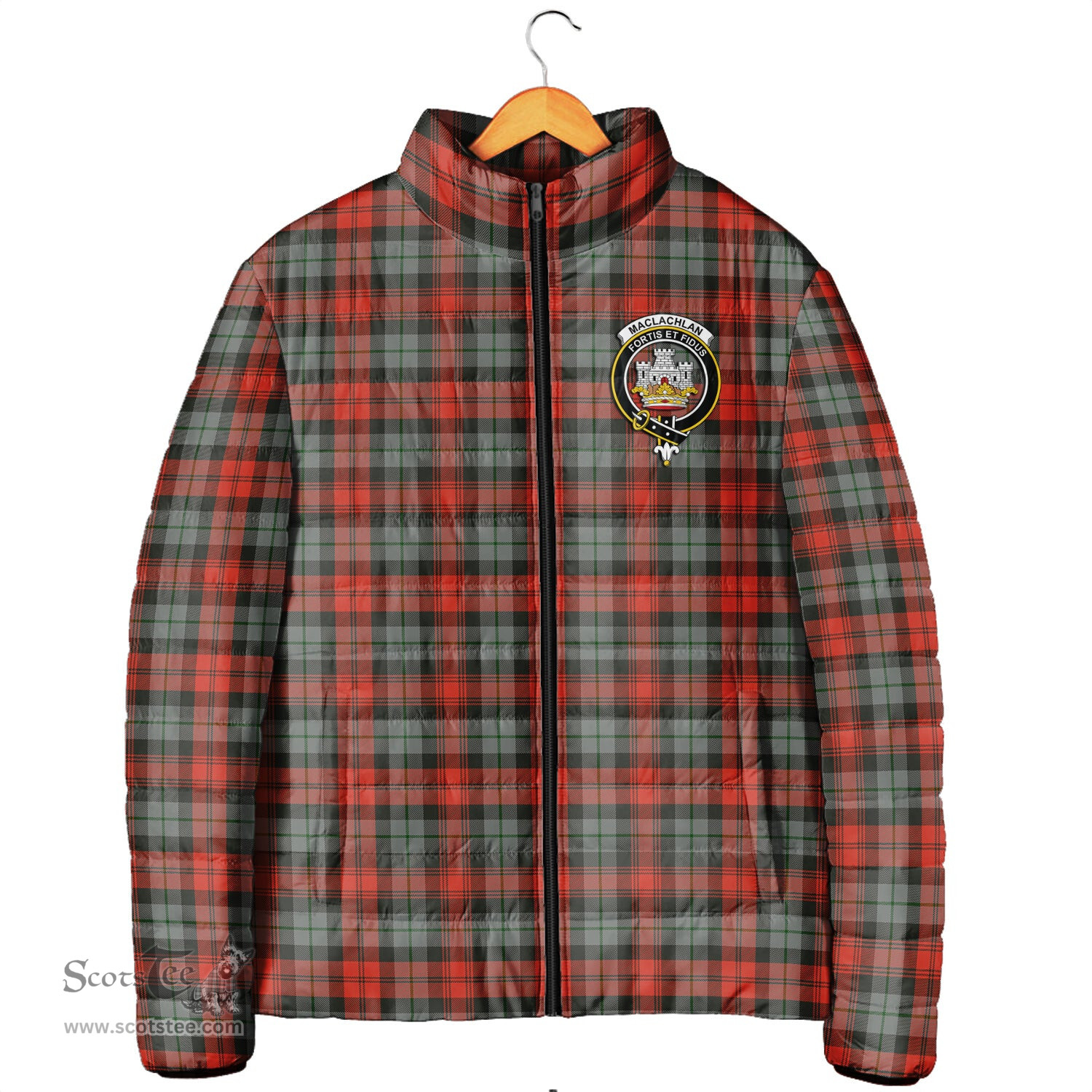 Scottish MacLachlan Weathered Clan Crest Tartan Padded Jacket with Family Crest - Tartan Plaid Jacket ScotsTee Shop - Tartan Plaid - scotstee.com