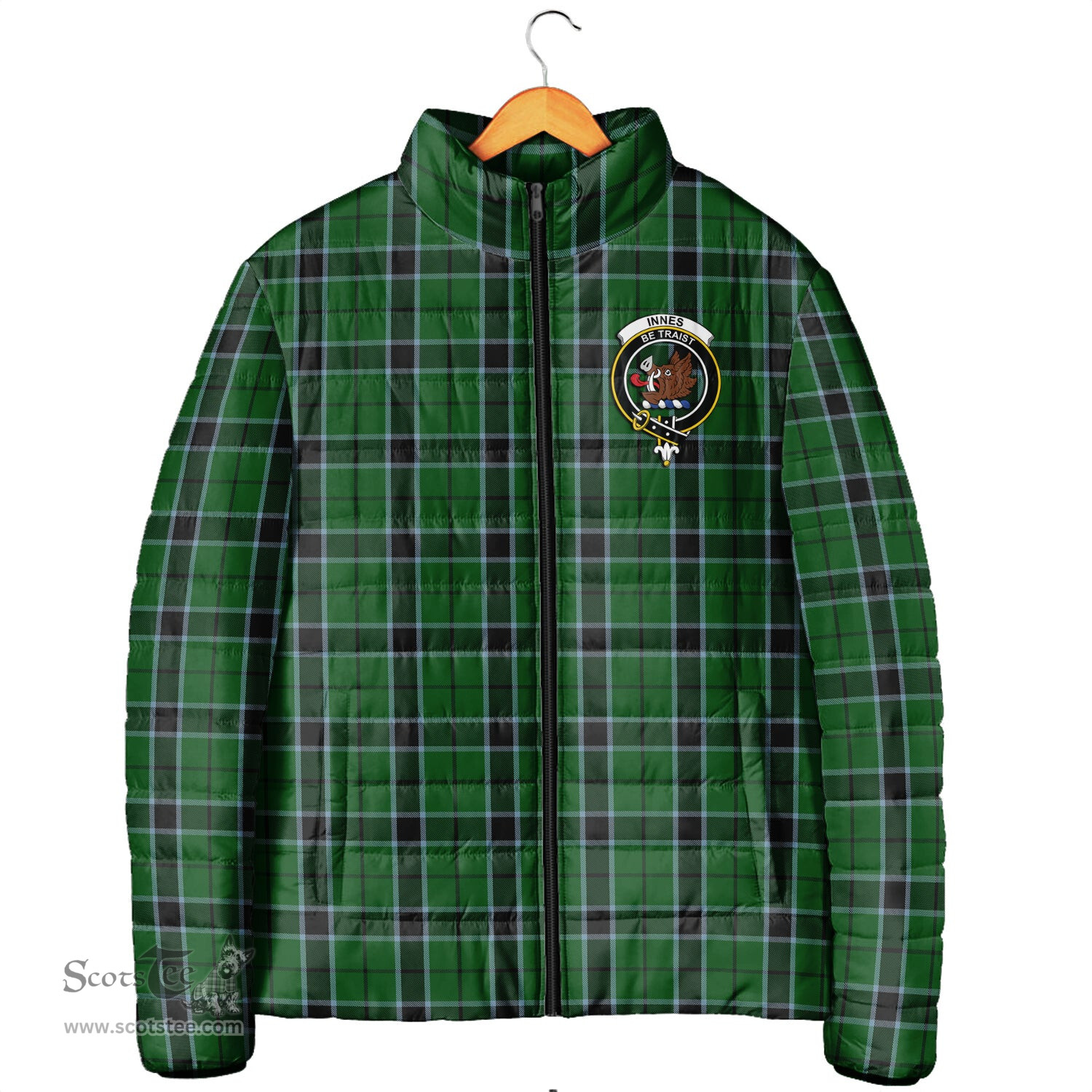 Scottish Innes Hunting Clan Crest Tartan Padded Jacket with Family Crest - Tartan Plaid Jacket ScotsTee Shop - Tartan Plaid - scotstee.com