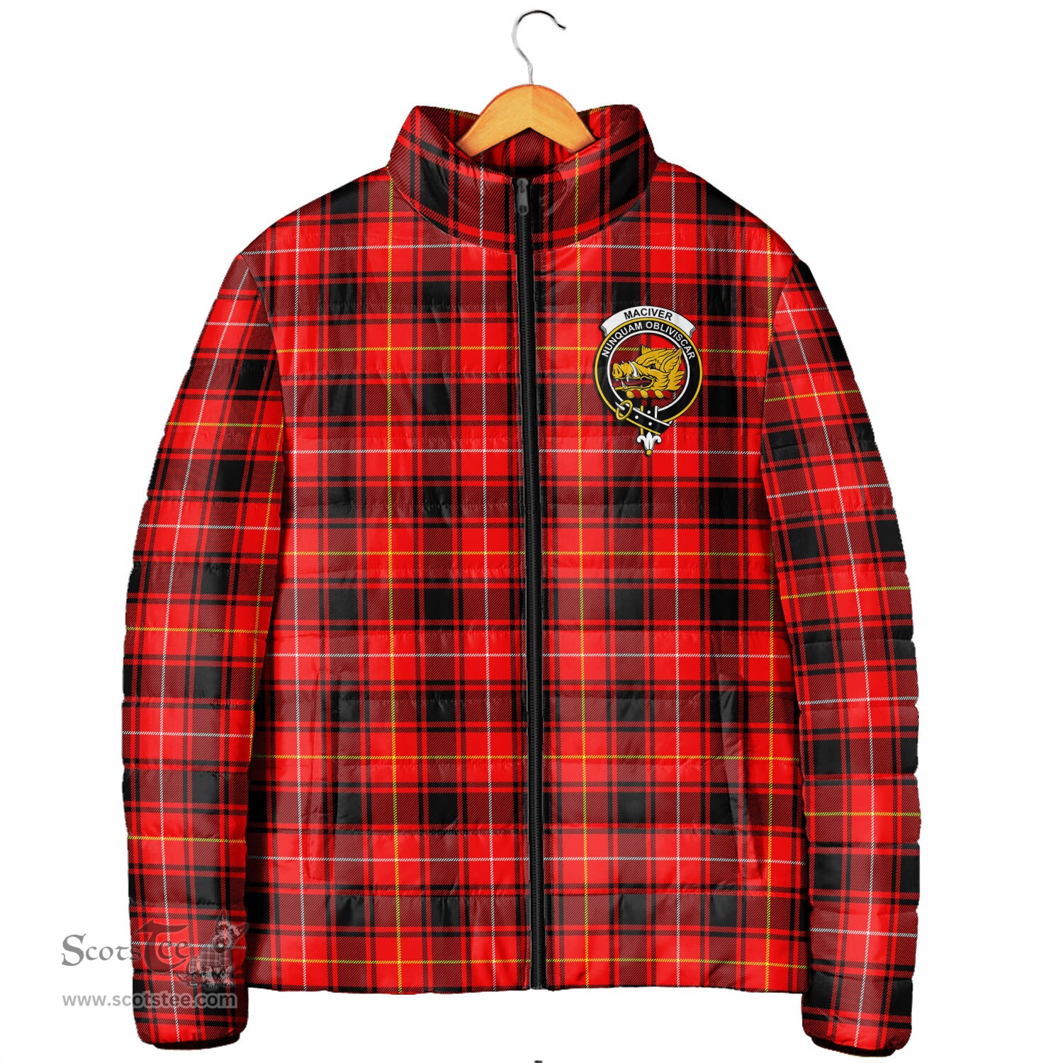 Scottish MacIver Modern Clan Crest Tartan Padded Jacket with Family Crest - Tartan Plaid Jacket ScotsTee Shop - Tartan Plaid - scotstee.com