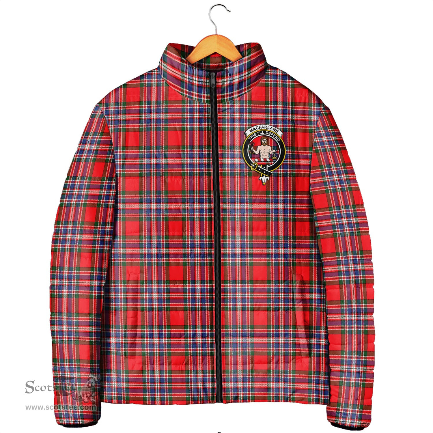 Scottish MacFarlane Modern Clan Crest Tartan Padded Jacket with Family Crest - Tartan Plaid Jacket ScotsTee Shop - Tartan Plaid - scotstee.com