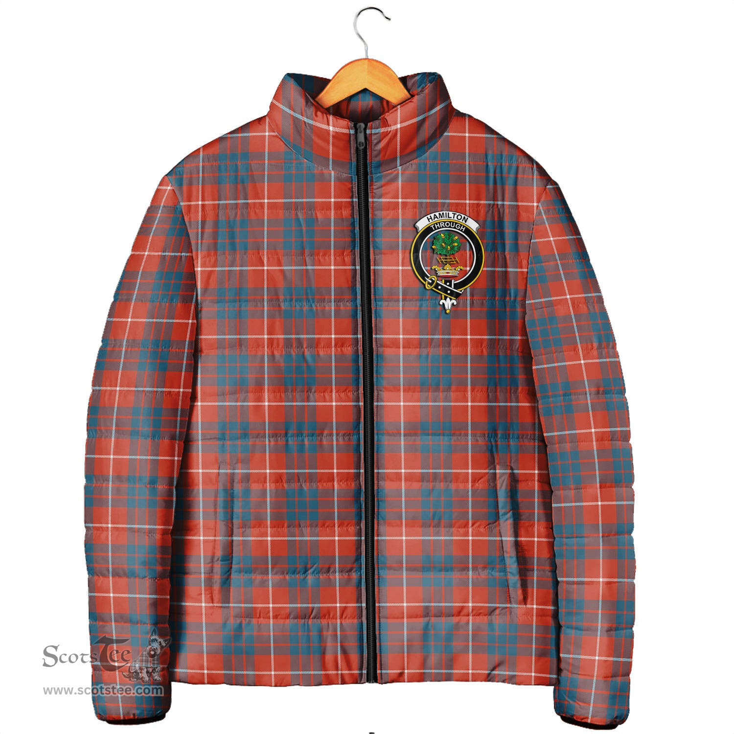Scottish Hamilton Ancient Clan Crest Tartan Padded Jacket with Family Crest - Tartan Plaid Jacket ScotsTee Shop - Tartan Plaid - scotstee.com