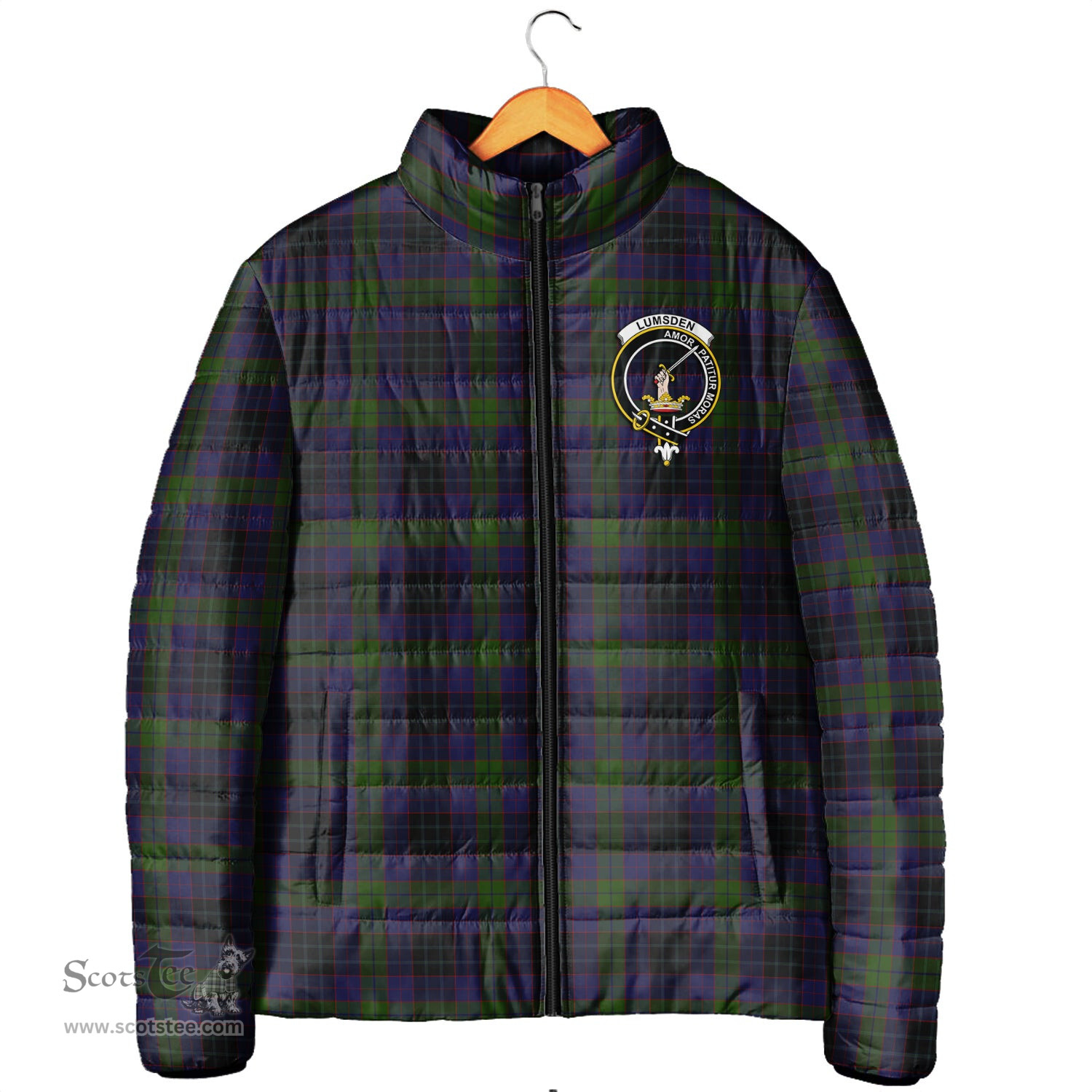 Scottish Lumsden Hunting Clan Crest Tartan Padded Jacket with Family Crest - Tartan Plaid Jacket ScotsTee Shop - Tartan Plaid - scotstee.com