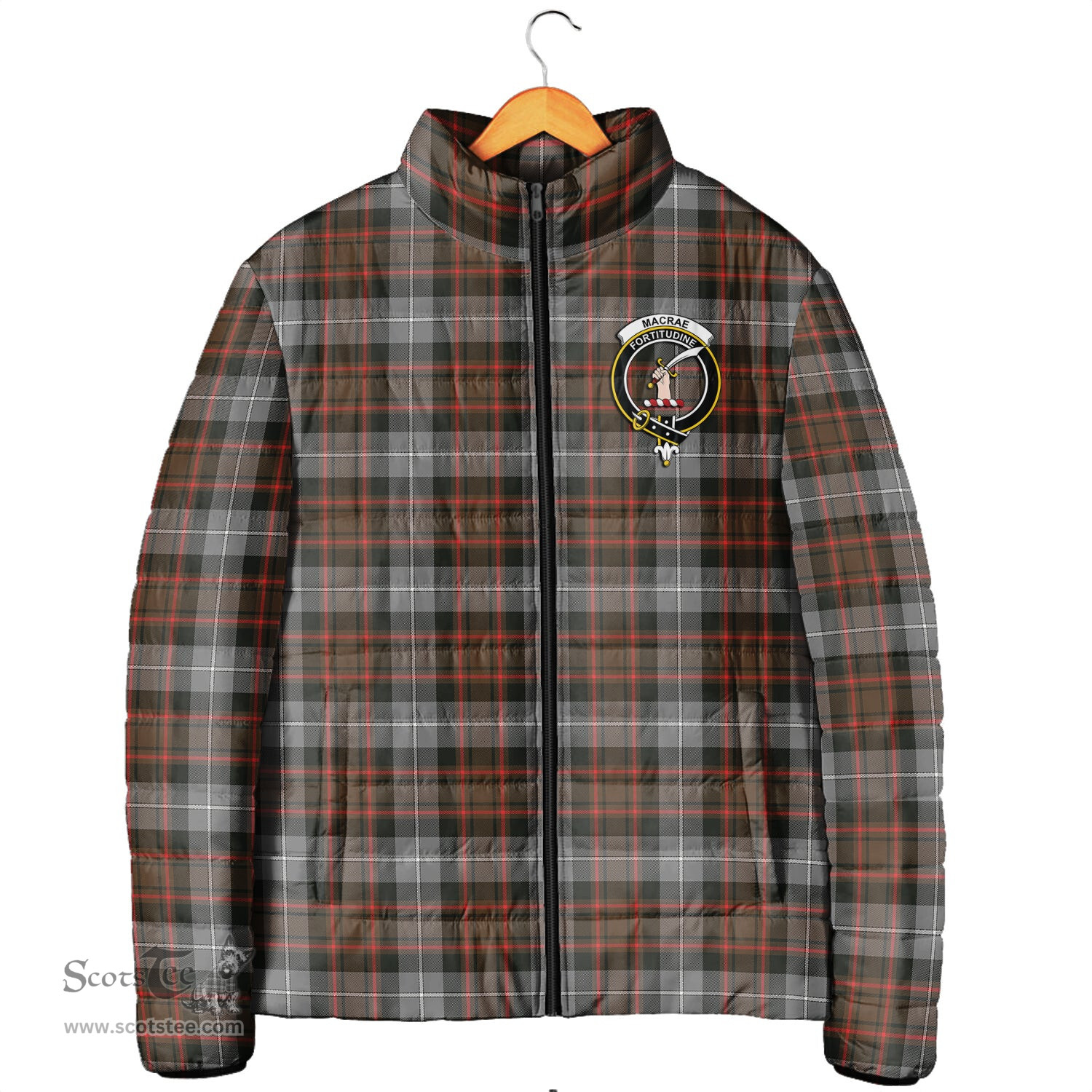 Scottish MacRae Hunting Weathered Clan Crest Tartan Padded Jacket with Family Crest - Tartan Plaid Jacket ScotsTee Shop - Tartan Plaid - scotstee.com