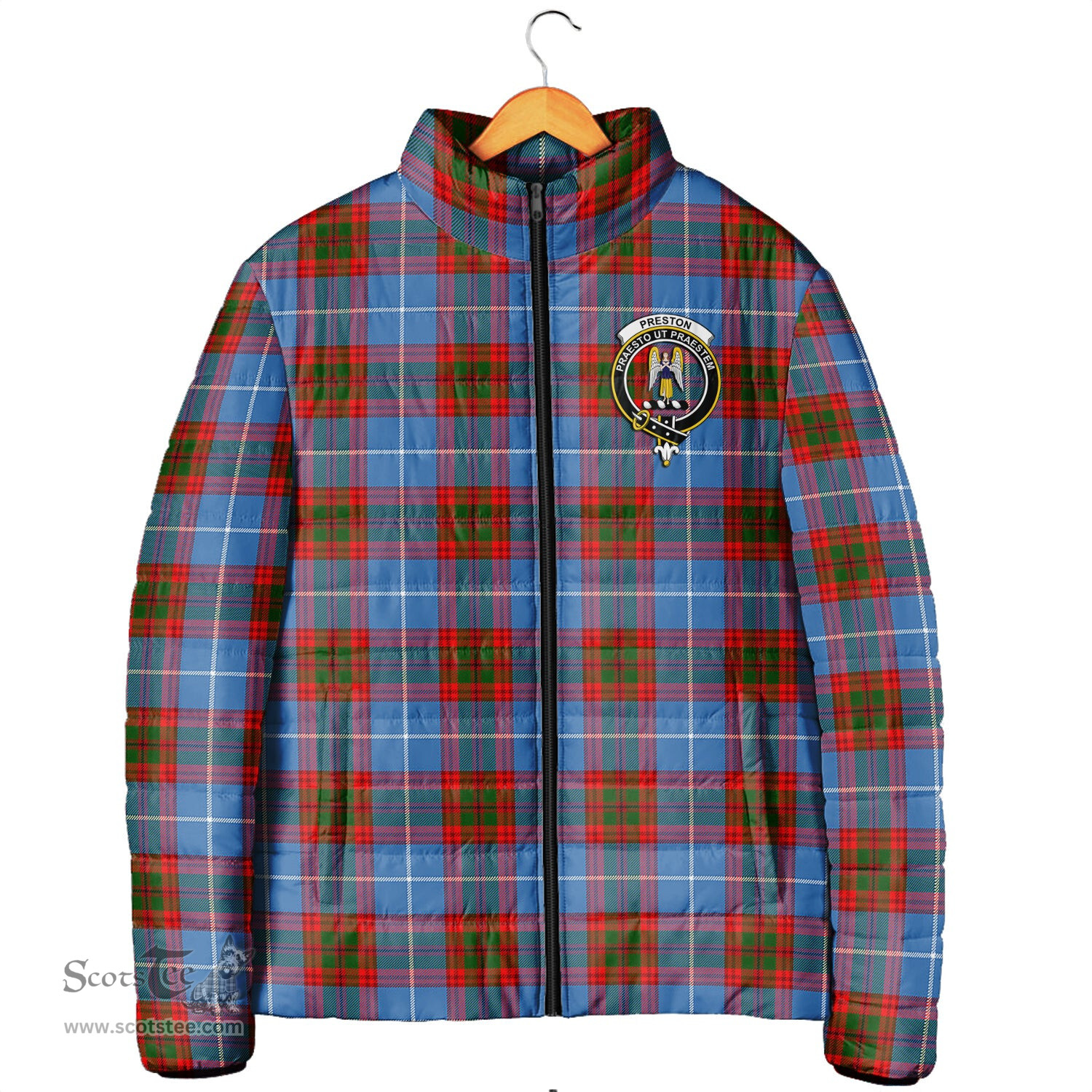 Scottish Preston Clan Crest Tartan Padded Jacket with Family Crest - Tartan Plaid Jacket ScotsTee Shop - Tartan Plaid - scotstee.com