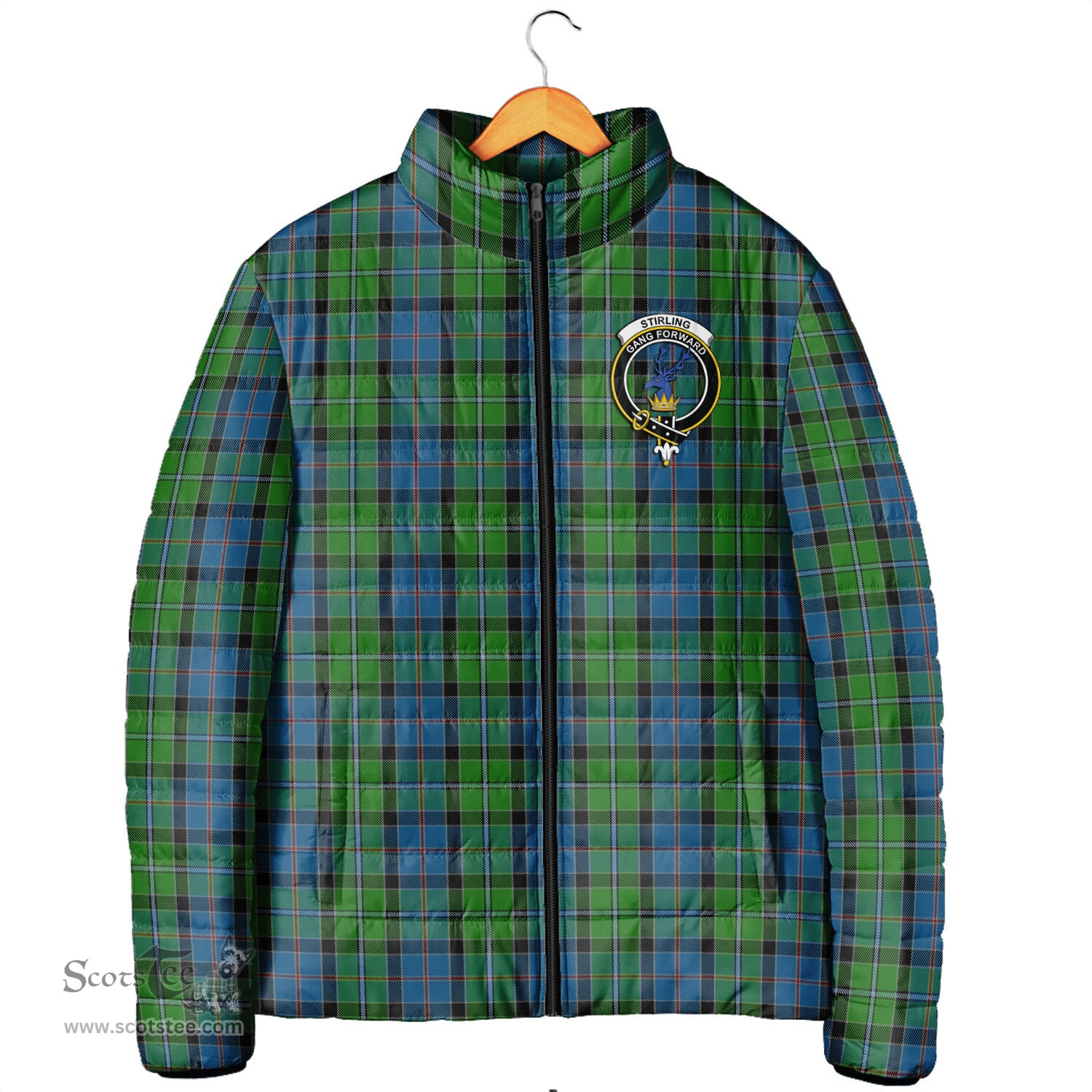 Scottish Stirling Clan Crest Tartan Padded Jacket with Family Crest - Tartan Plaid Jacket ScotsTee Shop - Tartan Plaid - scotstee.com