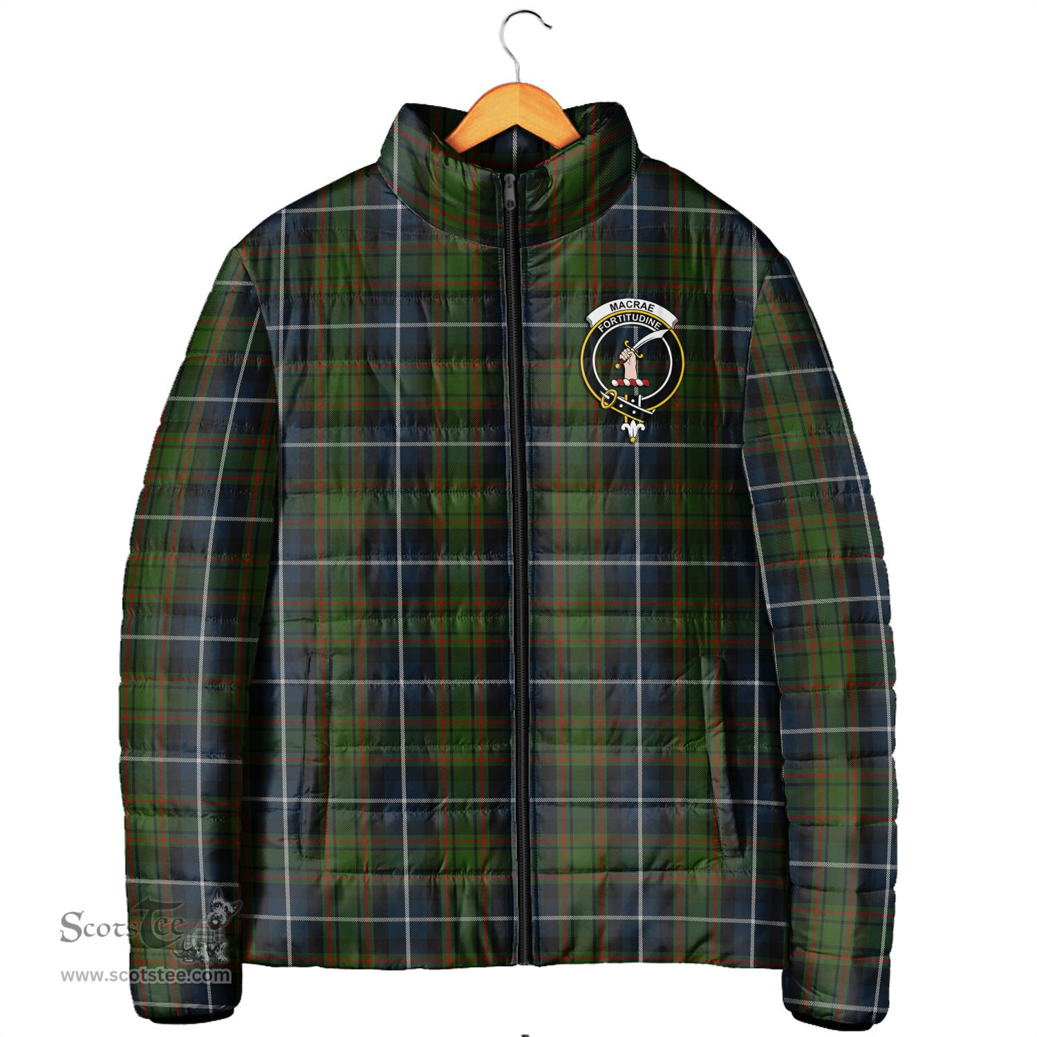 Scottish MacRae Hunting Clan Crest Tartan Padded Jacket with Family Crest - Tartan Plaid Jacket ScotsTee Shop - Tartan Plaid - scotstee.com