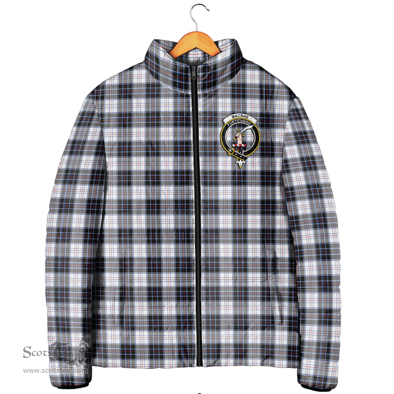 Scottish MacRae Dress Modern Clan Crest Tartan Padded Jacket with Family Crest - Tartan Plaid Jacket ScotsTee Shop - Tartan Plaid - scotstee.com