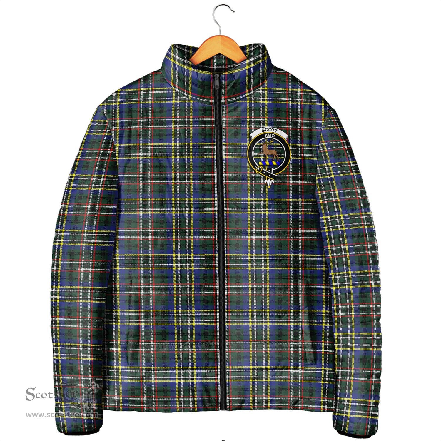 Scottish Scott Green Modern Clan Crest Tartan Padded Jacket with Family Crest - Tartan Plaid Jacket ScotsTee Shop - Tartan Plaid - scotstee.com