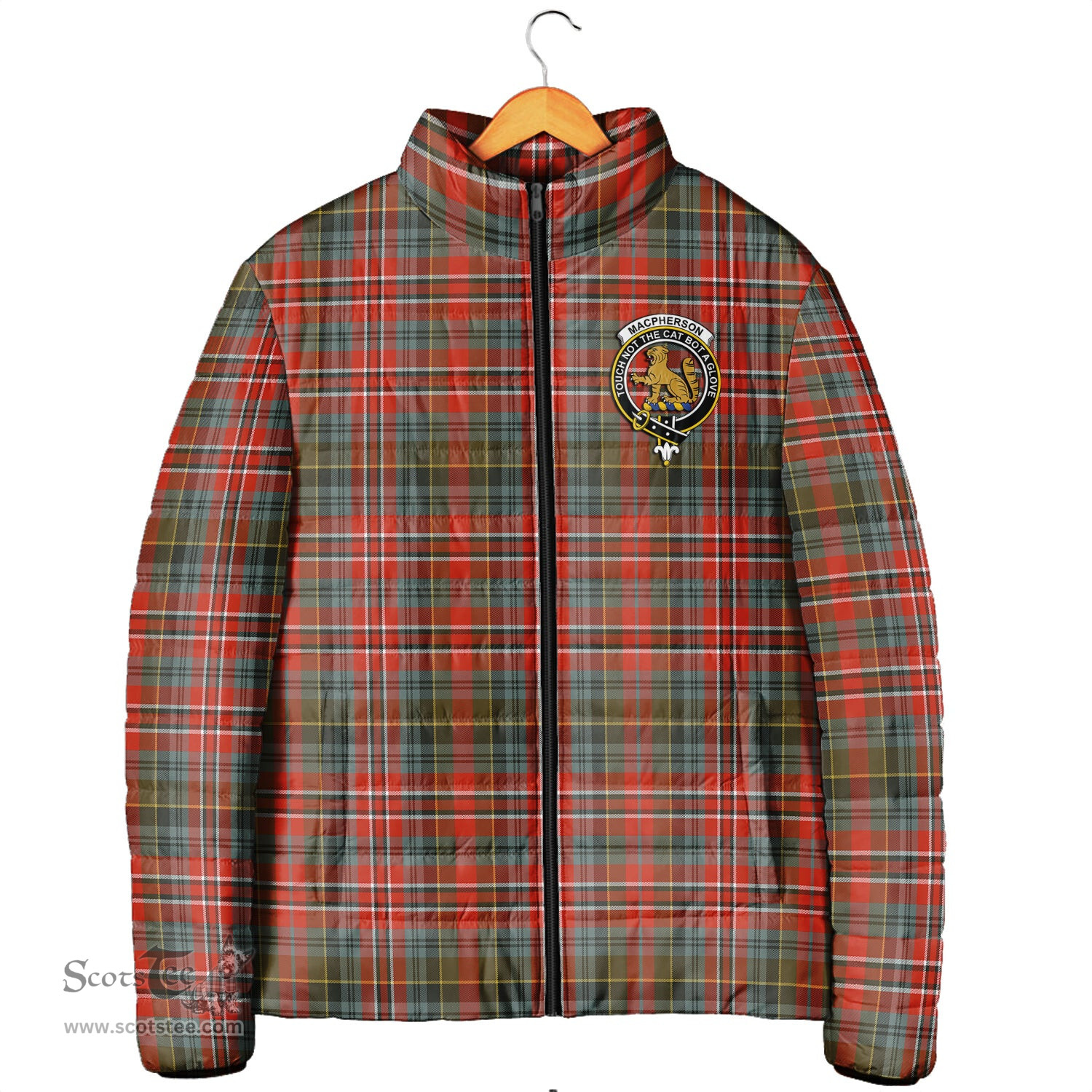 Scottish MacPherson Weathered Clan Crest Tartan Padded Jacket with Family Crest - Tartan Plaid Jacket ScotsTee Shop - Tartan Plaid - scotstee.com