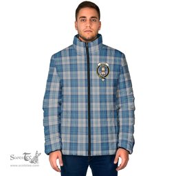 Scottish Menzies Dress Blue and White Clan Crest Tartan Padded Jacket with Family Crest - Tartan Plaid Jacket ScotsTee Shop - Tartan Plaid - scotstee.com