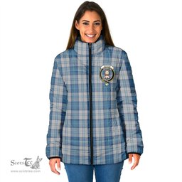 Scottish Menzies Dress Blue and White Clan Crest Tartan Padded Jacket with Family Crest - Tartan Plaid Jacket ScotsTee Shop - Tartan Plaid - scotstee.com