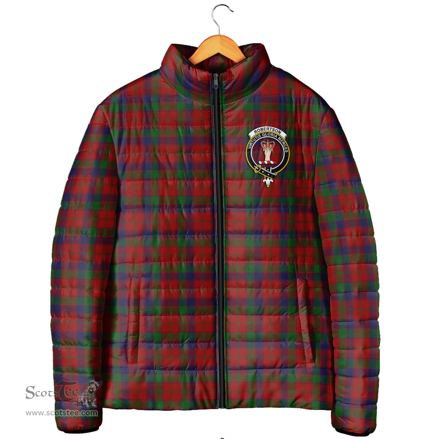 Scottish Robertson Clan Crest Tartan Padded Jacket with Family Crest - Tartan Plaid Jacket ScotsTee Shop - Tartan Plaid - scotstee.com