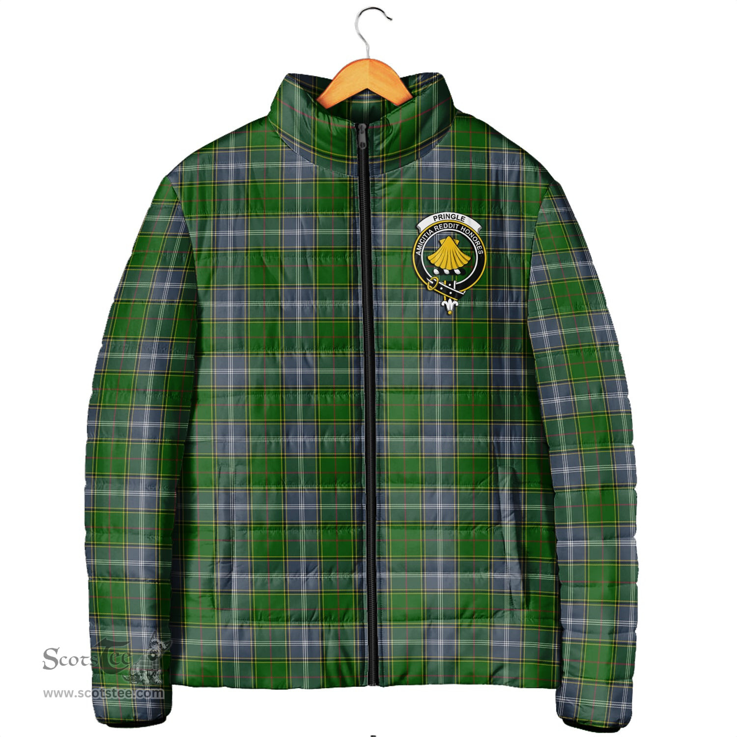 Scottish Pringle Clan Crest Tartan Padded Jacket with Family Crest - Tartan Plaid Jacket ScotsTee Shop - Tartan Plaid - scotstee.com