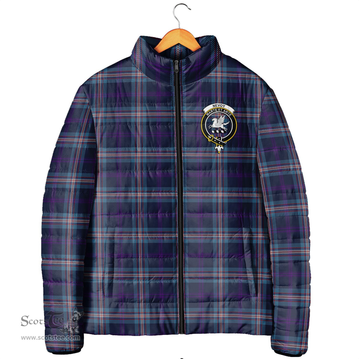 Scottish Nevoy Clan Crest Tartan Padded Jacket with Family Crest - Tartan Plaid Jacket ScotsTee Shop - Tartan Plaid - scotstee.com