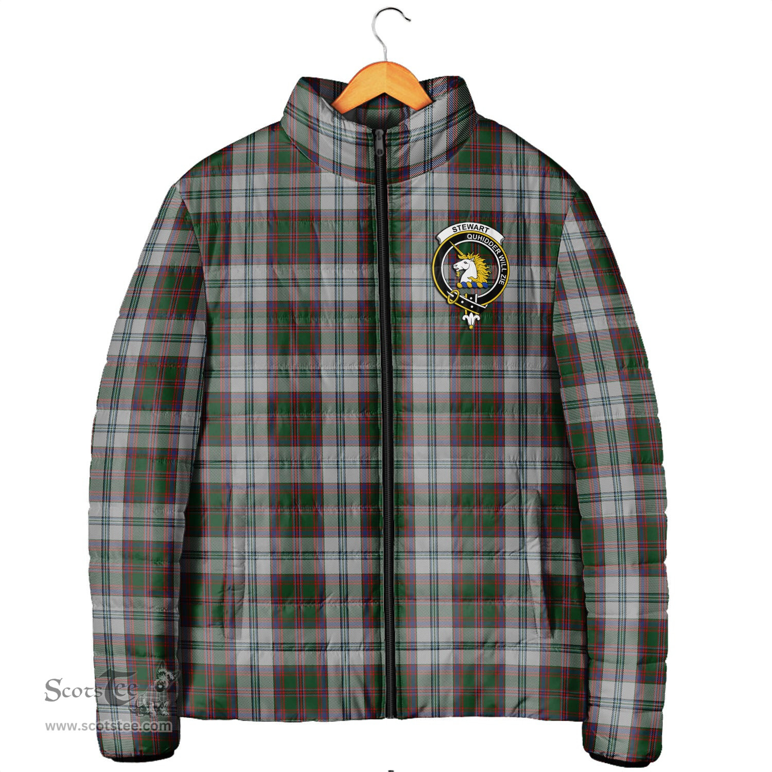 Scottish Stewart of Appin Dress Clan Crest Tartan Padded Jacket with Family Crest - Tartan Plaid Jacket ScotsTee Shop - Tartan Plaid - scotstee.com