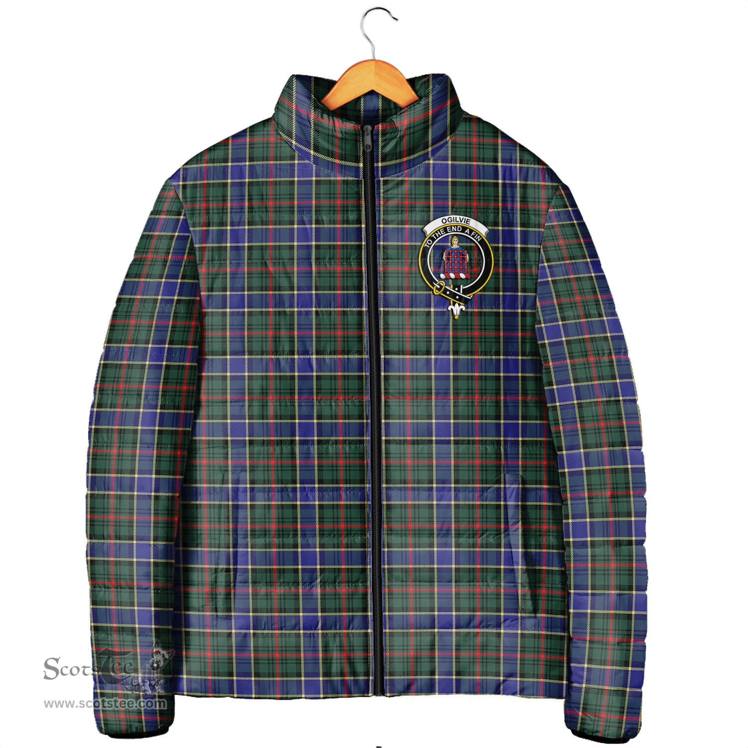 Scottish Ogilvie (Ogilvy) Hunting Modern Clan Crest Tartan Padded Jacket with Family Crest - Tartan Plaid Jacket ScotsTee Shop - Tartan Plaid - scotstee.com